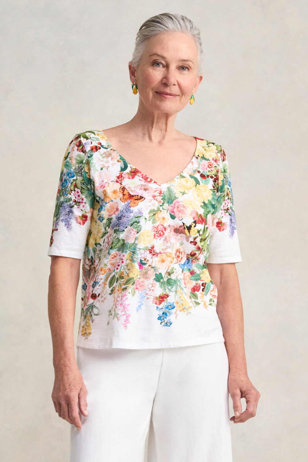 Deep V-Neck T-Shirt - Joie Print