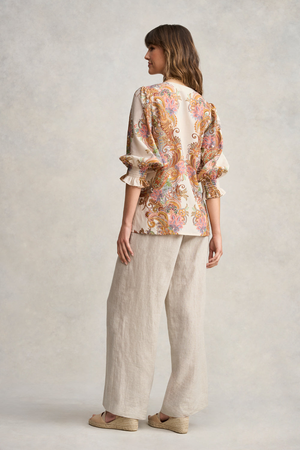 Paisley Border Print Blouse - Cream Paisley Border