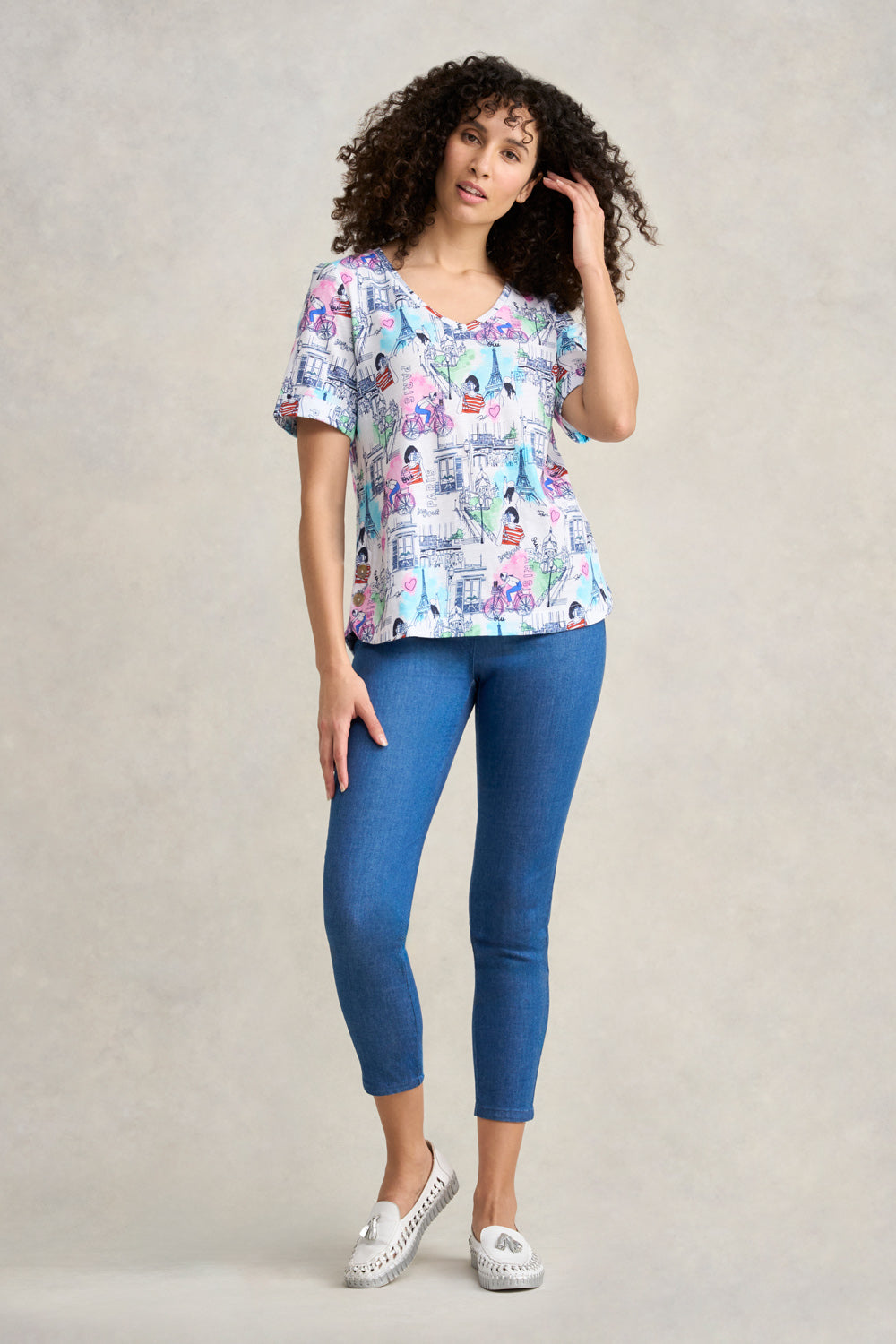 Printed V-Neck T-Shirt - Streets of Paris