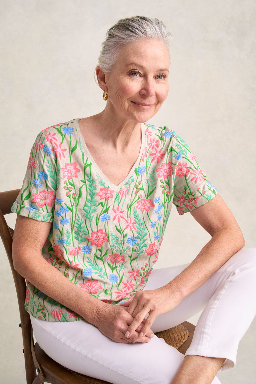 Embroidered T-Shirt - Floral Embroidery