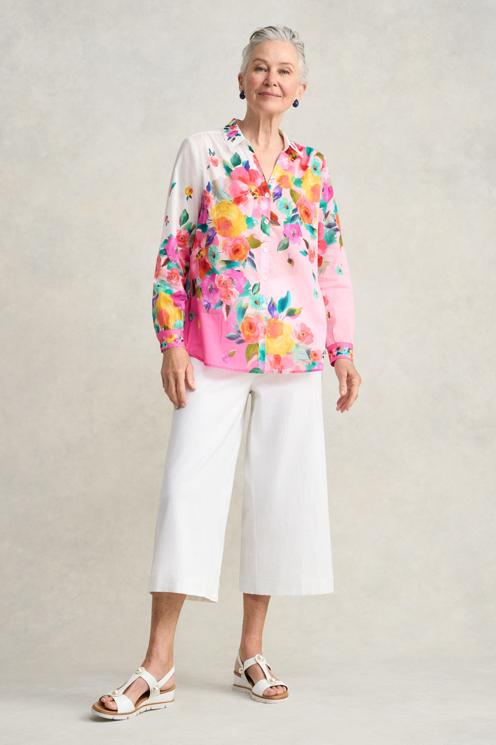 Border Cotton Shirt - Rose Border Print