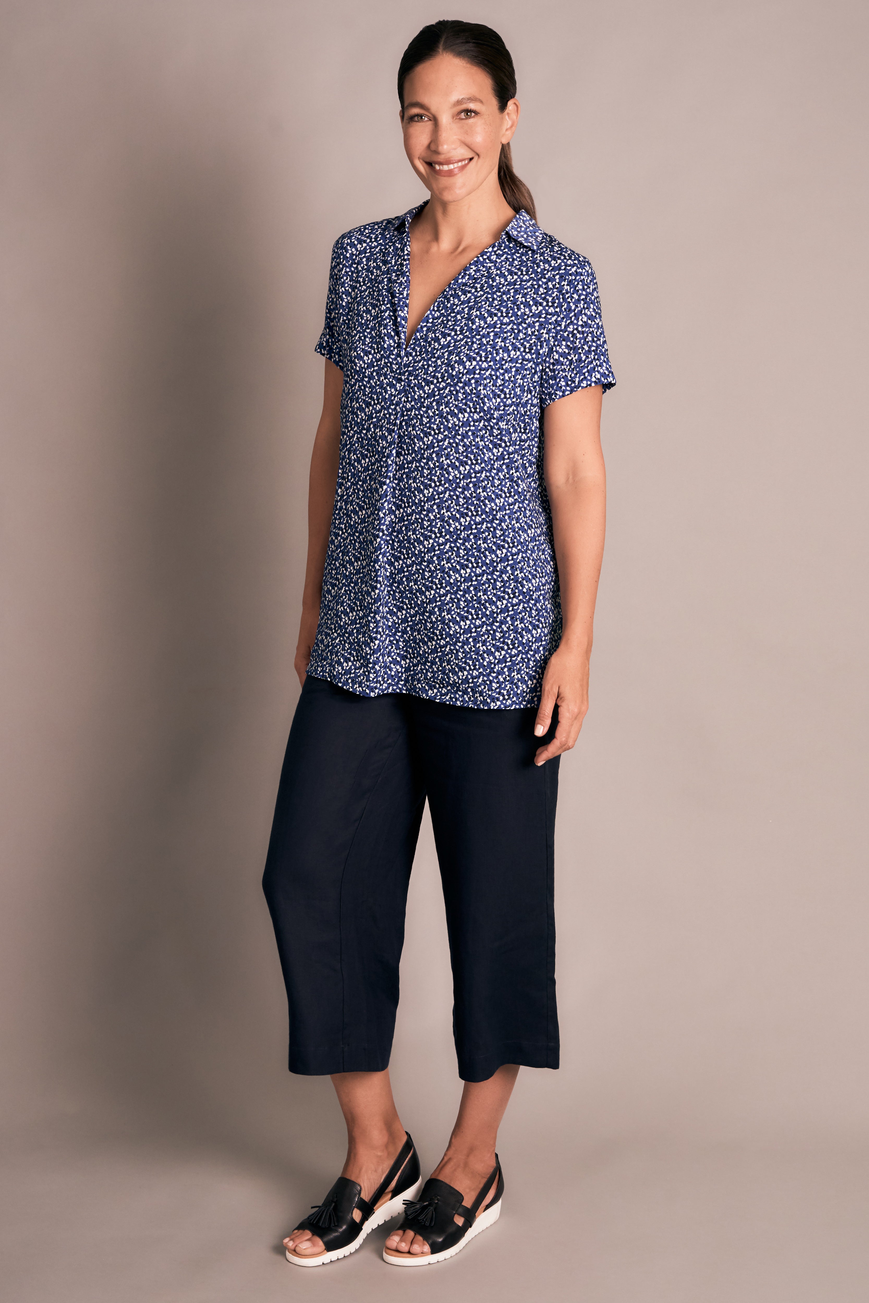 Pleat Front Top - Abstract Spot Print
