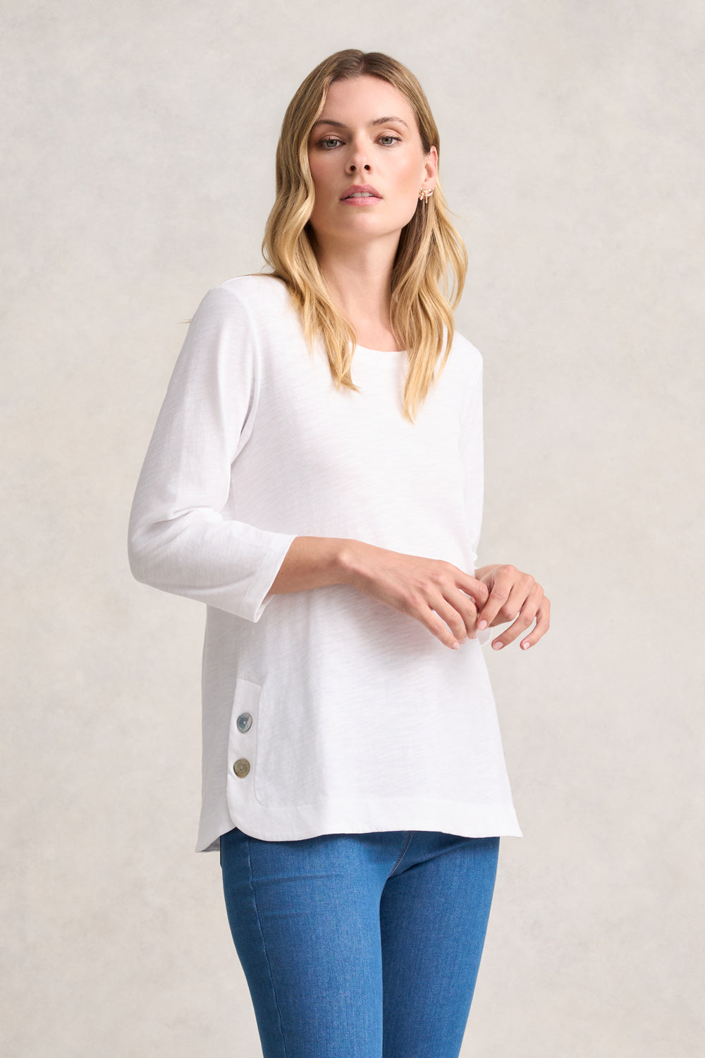 3/4 Sleeve Organic Cotton T-Shirt - White