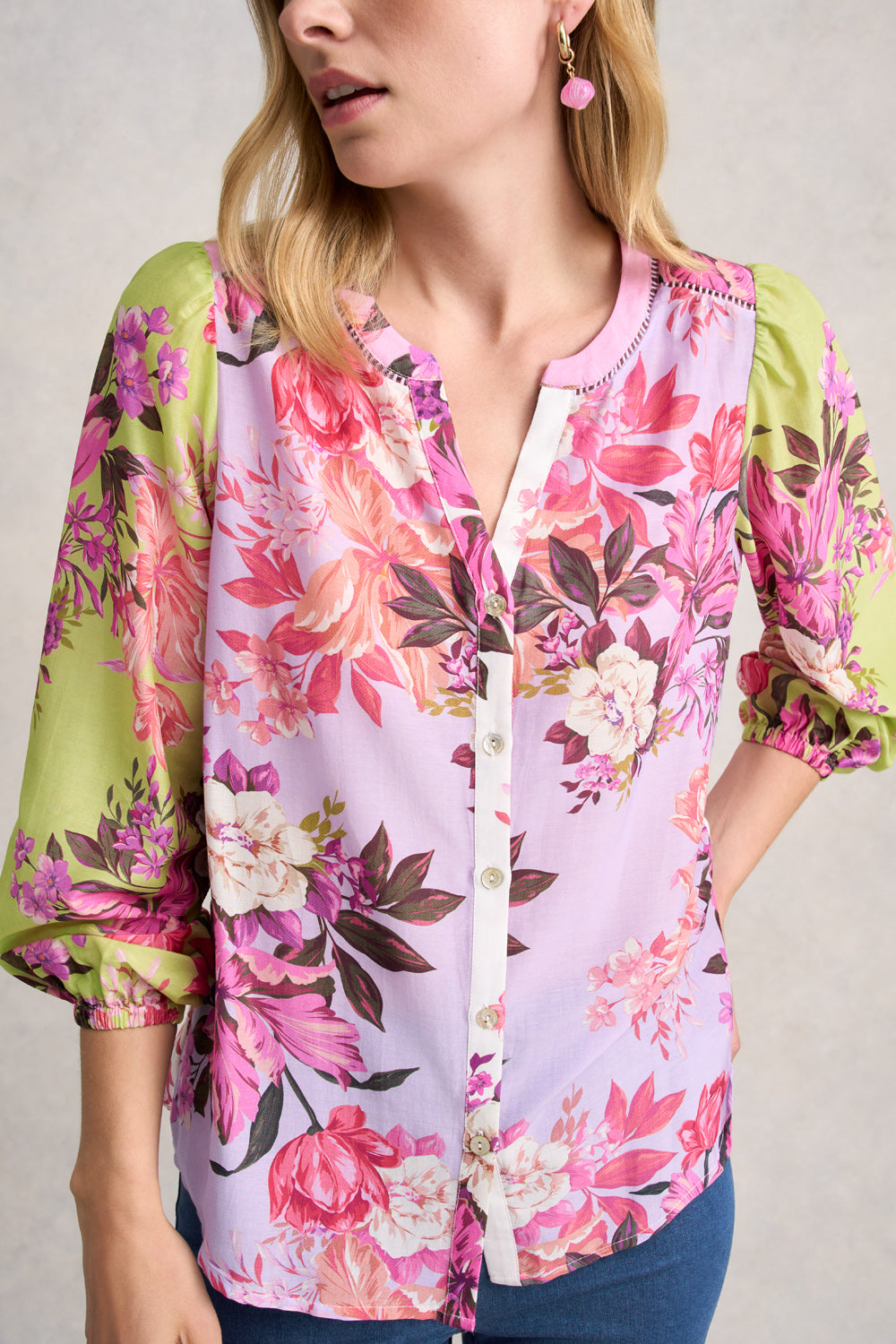 Printed Cotton Silk Shirt - Spliced Floral