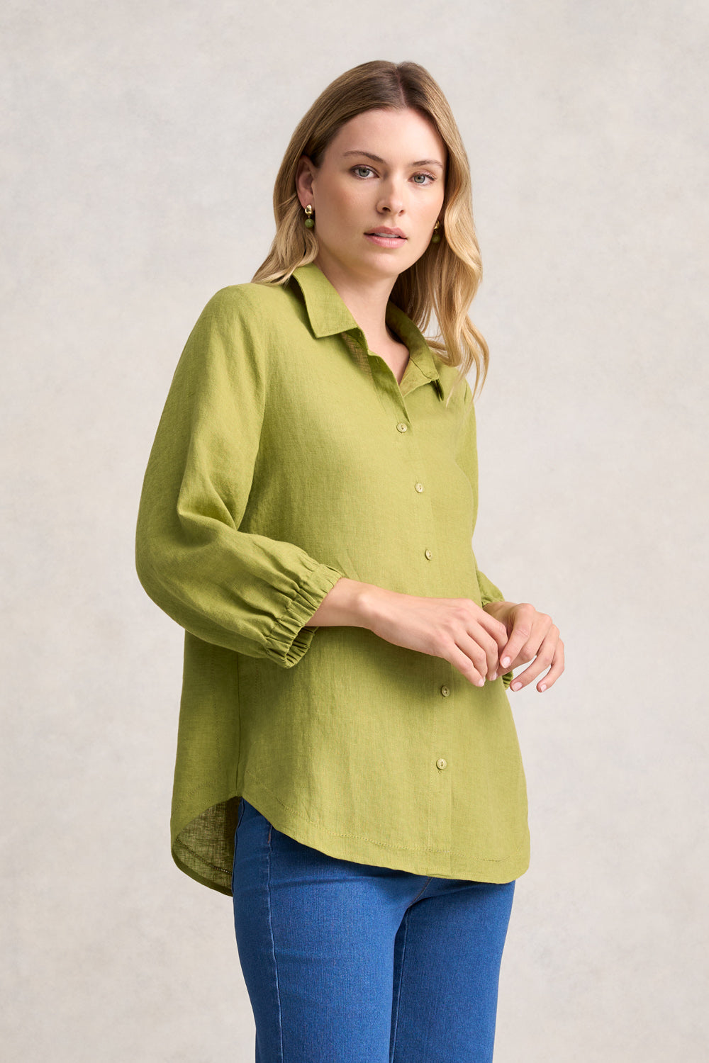 3/4 Sleeve Linen Shirt - Pear Cross Dye