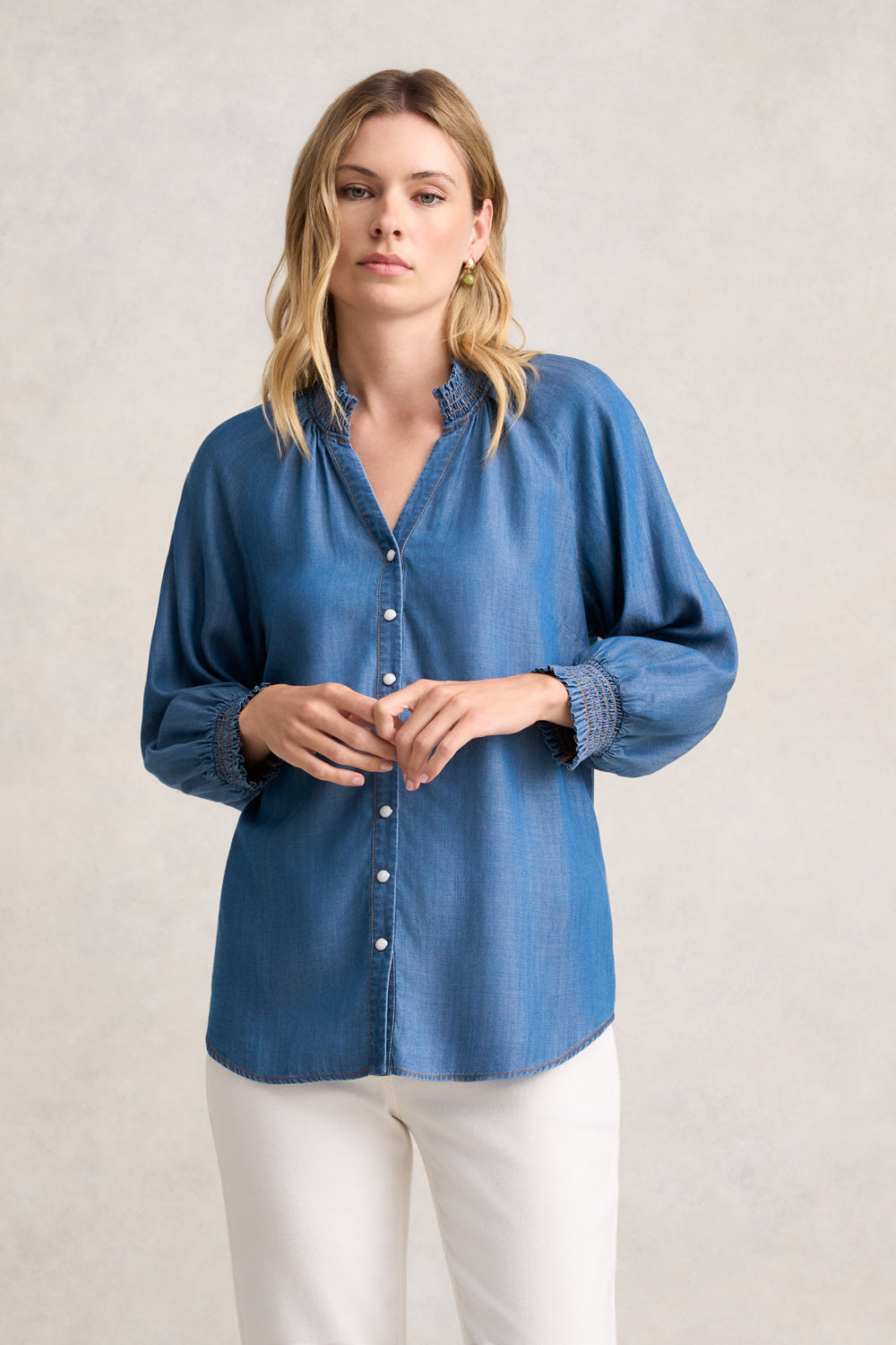 3/4 Sleeve Chambray Shirt - Denim Chambray