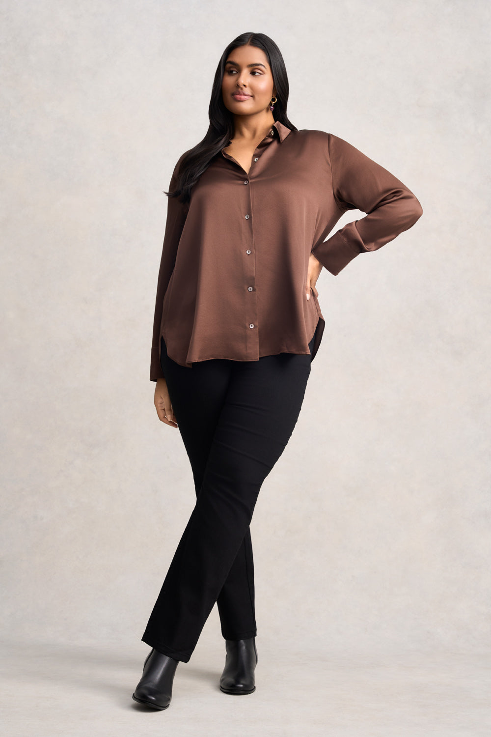 Stretch Silk Shirt - Coffee