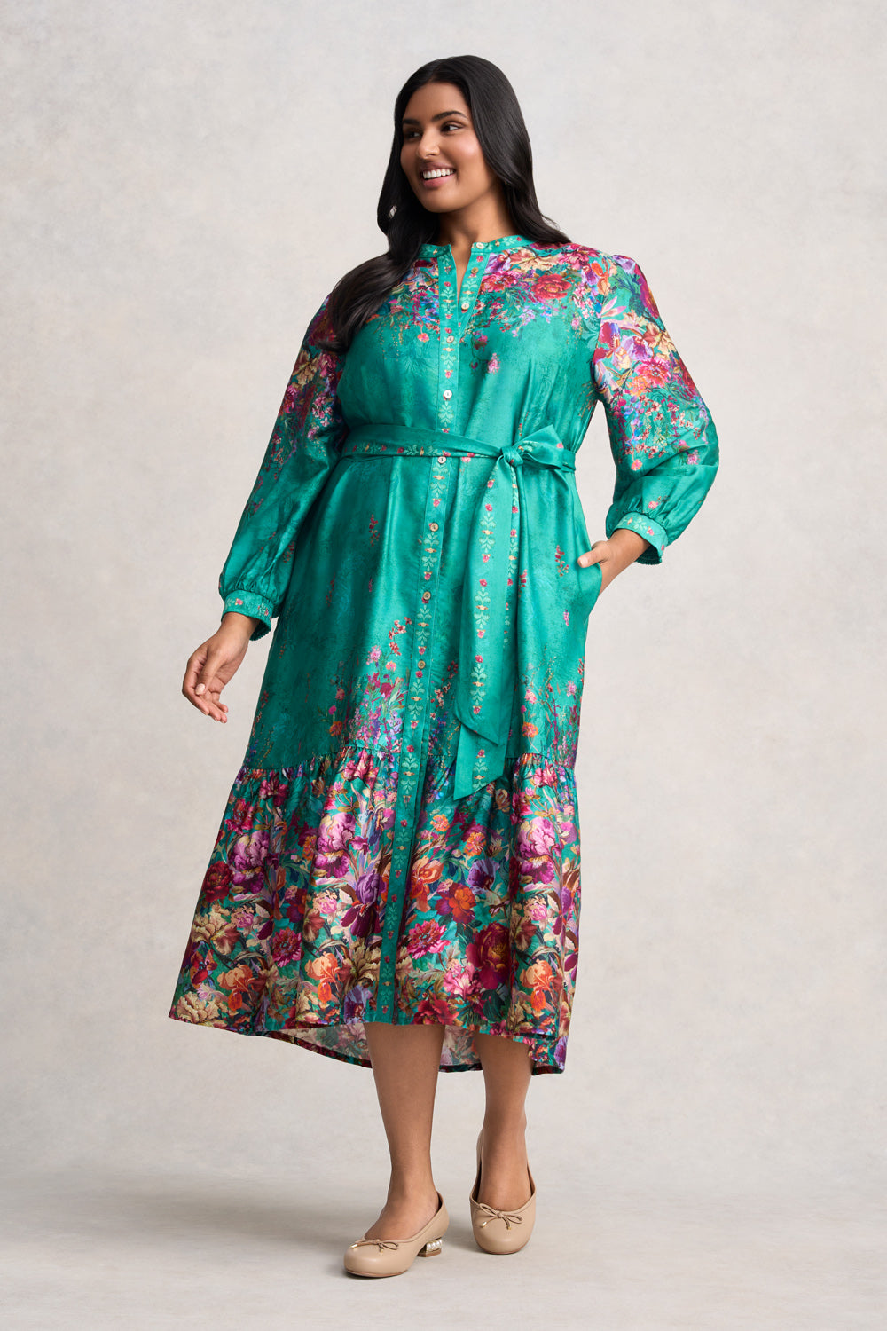 Border Print Shirt Dress - Jade Botanical Print