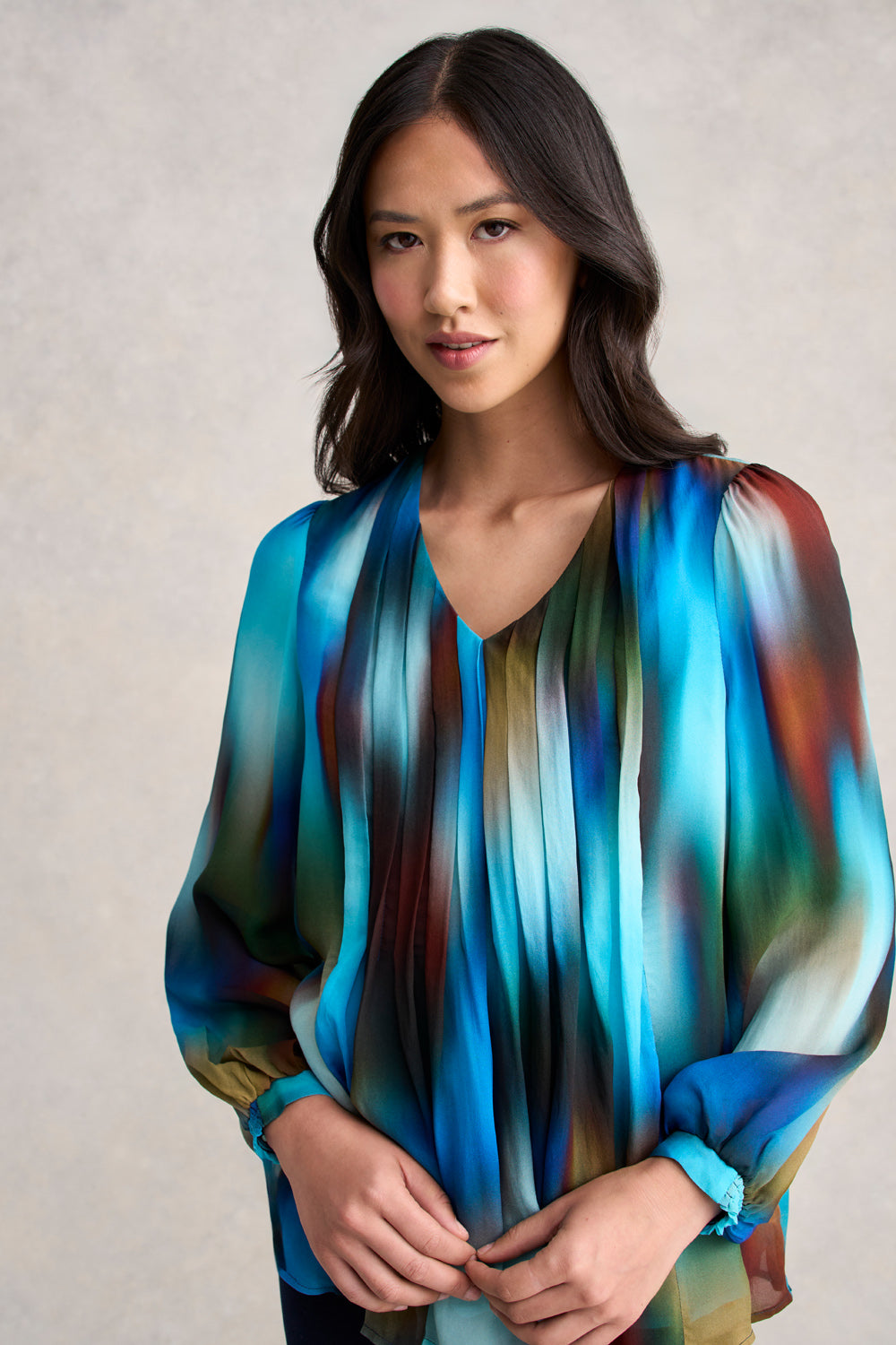 Pleated Georgette Blouse - Ombre Print