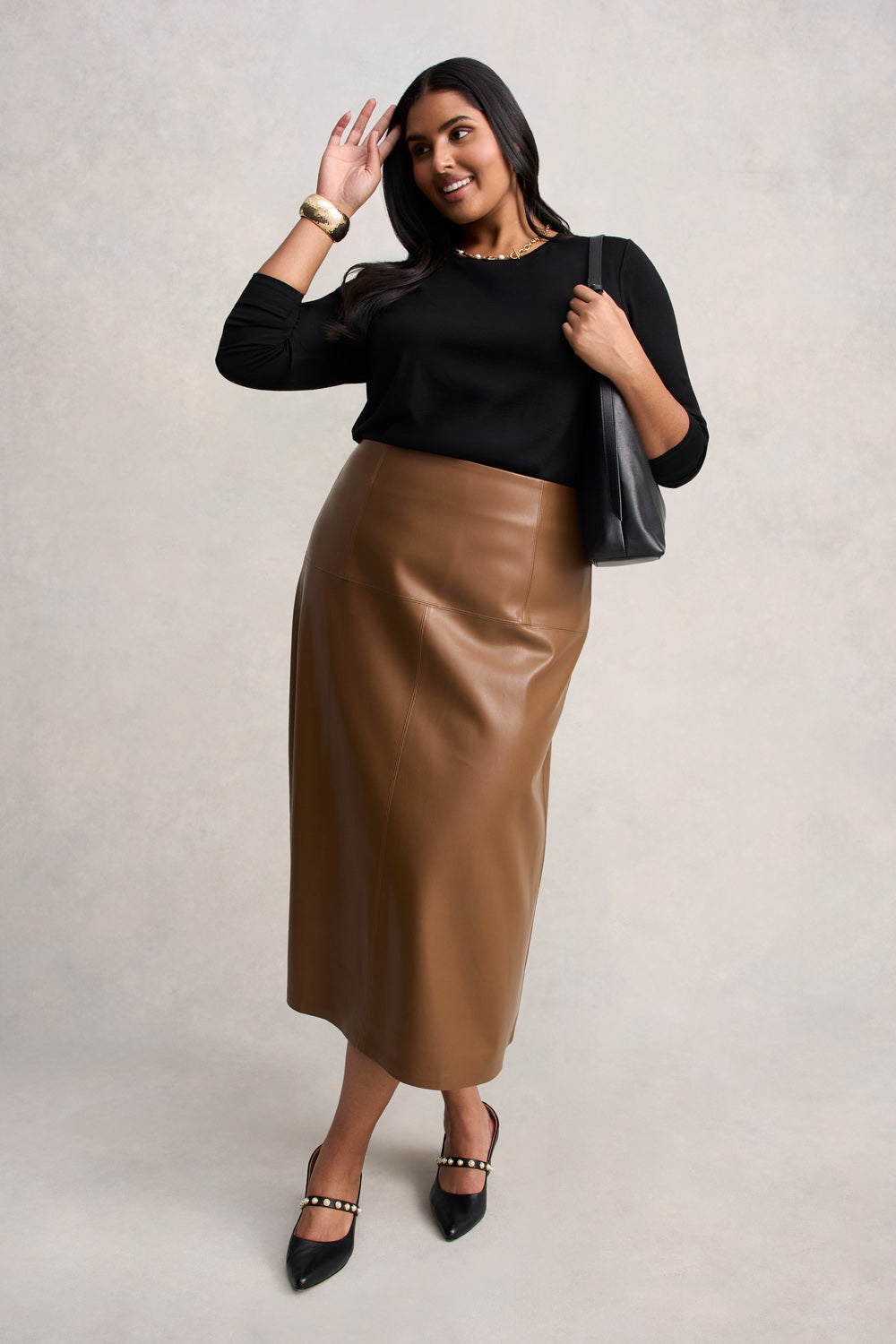 Faux Leather Skirt - Tan