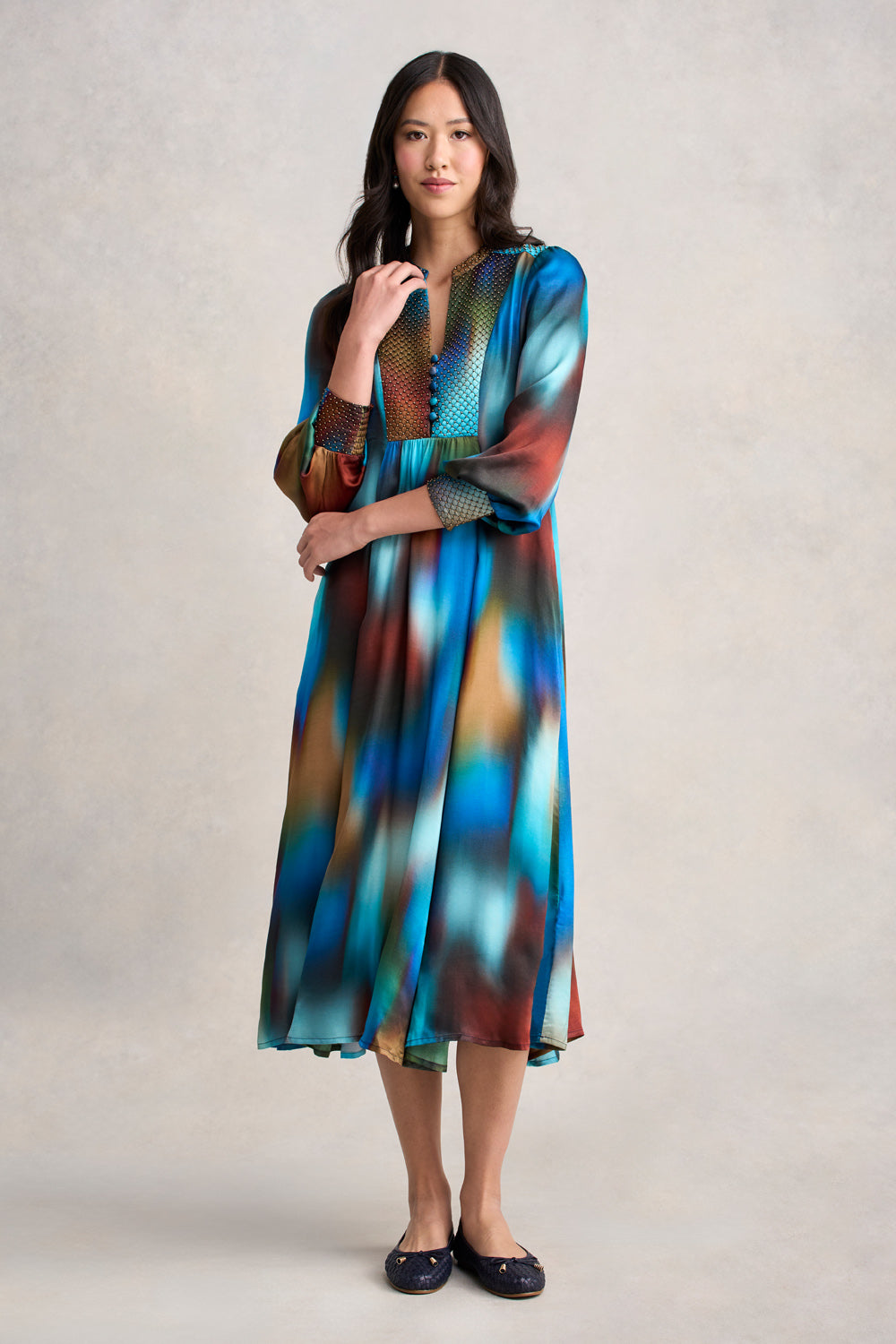 Beaded Smock Dress - Ombre Print