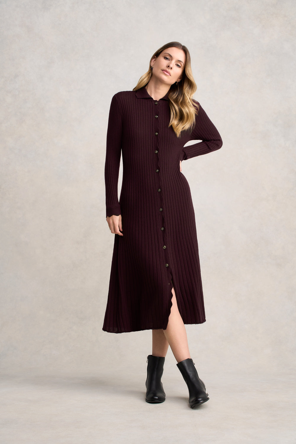 Ribbed Merino Dress - Burgundy