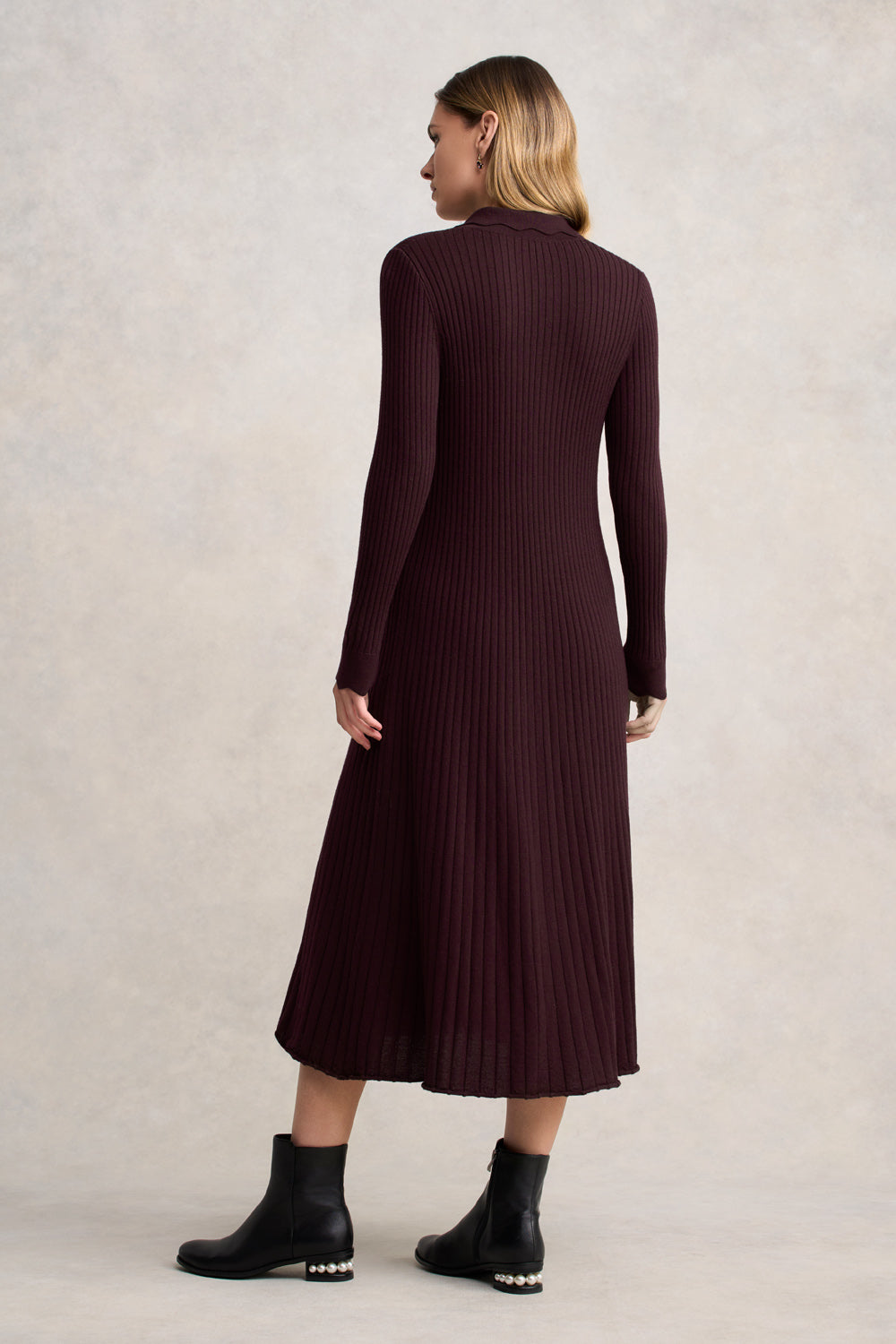 Ribbed Merino Dress - Burgundy
