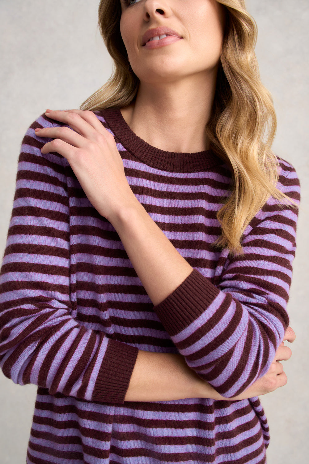 Cashmere Blend Crew Neck Jumper - Violet Stripe