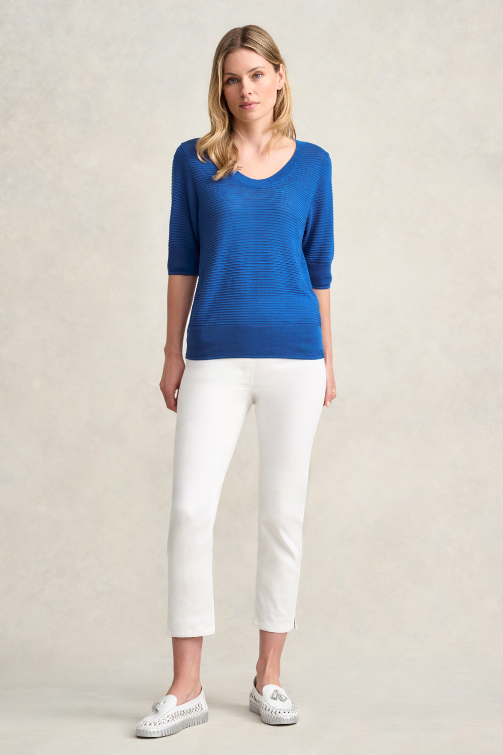 Silk Blend Half Sleeve Top - Deep Blue