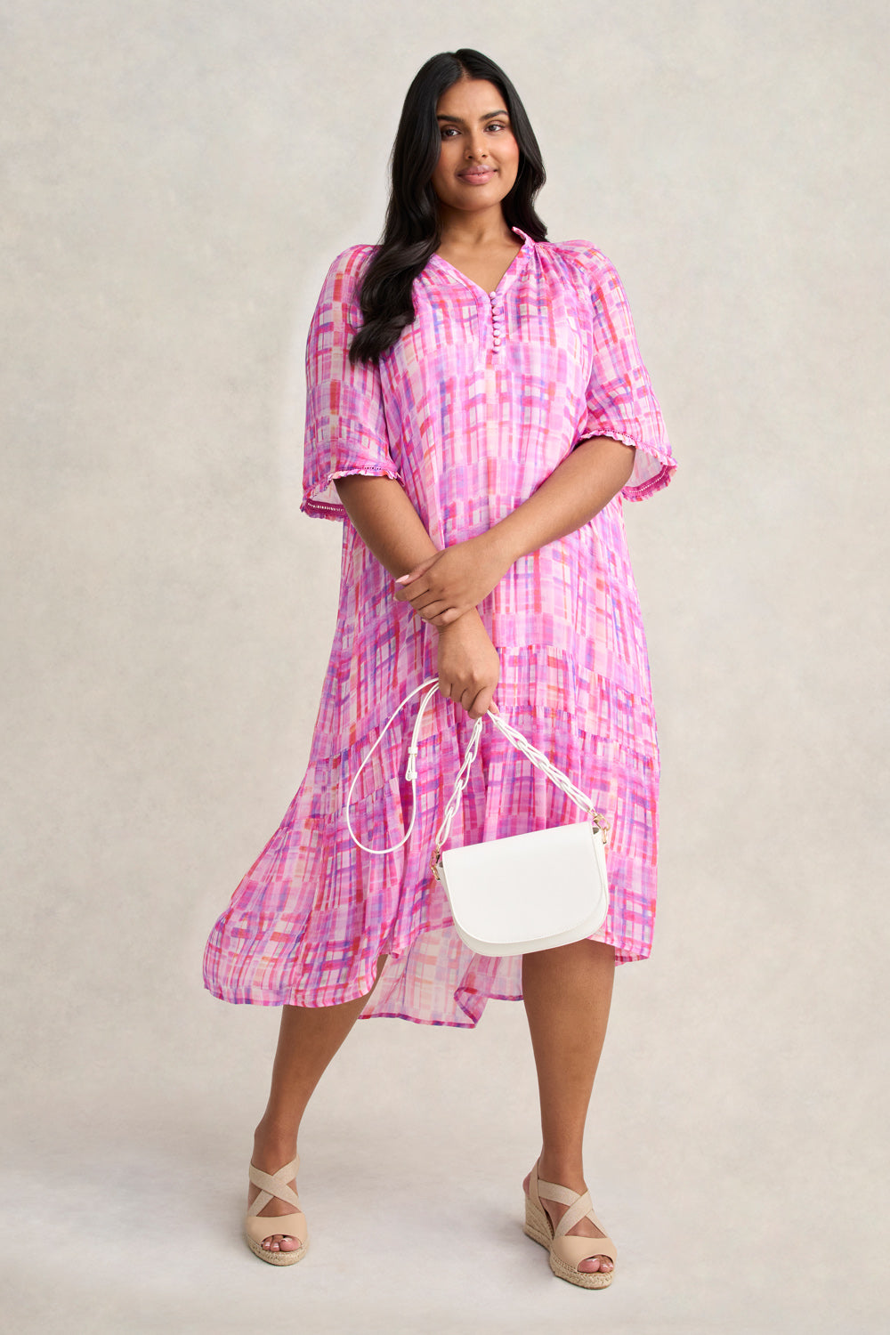 Georgette Ruffle Dress - Abstract Check