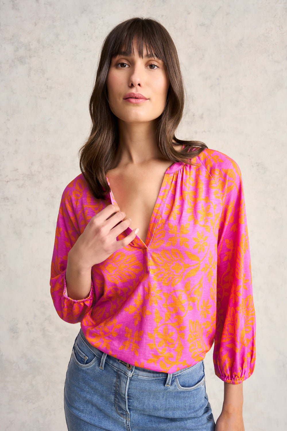 Printed Jersey Top - Pink & Orange Print