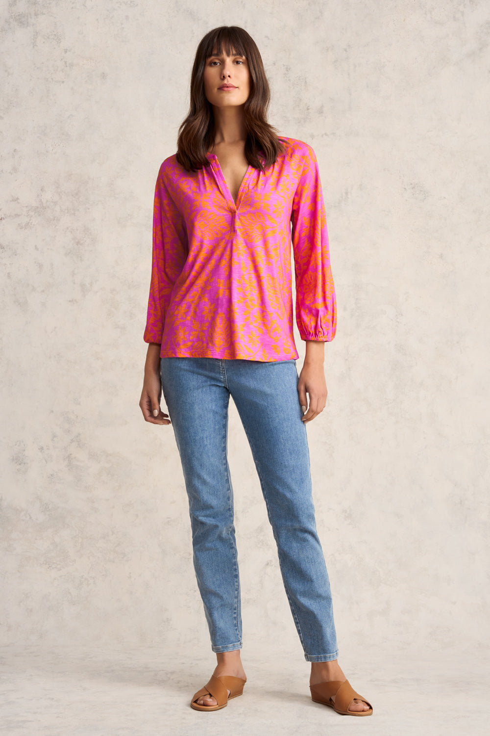 Printed Jersey Top - Pink & Orange Print