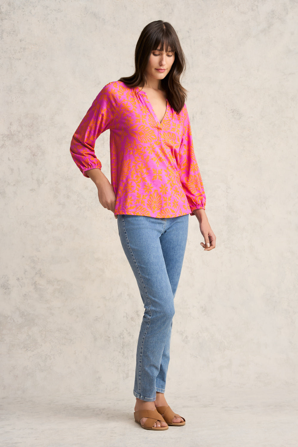 Printed Jersey Top - Pink & Orange Print