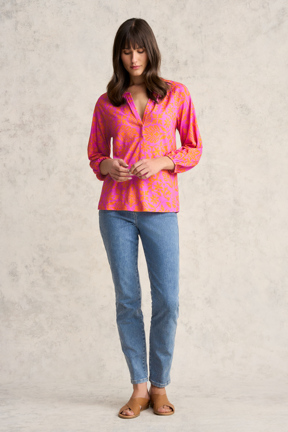 Printed Jersey Top - Pink & Orange Print