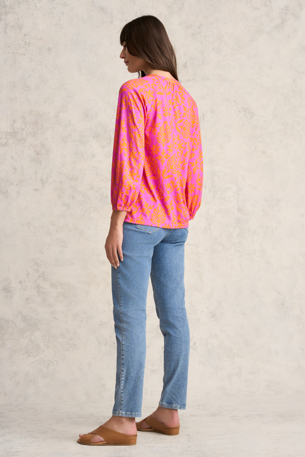 Printed Jersey Top - Pink & Orange Print