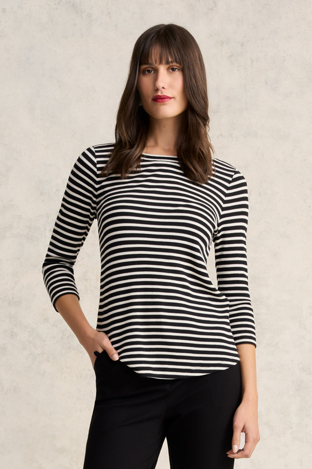 Stripe Boat Neck Tee - Ecru & Black Stripe