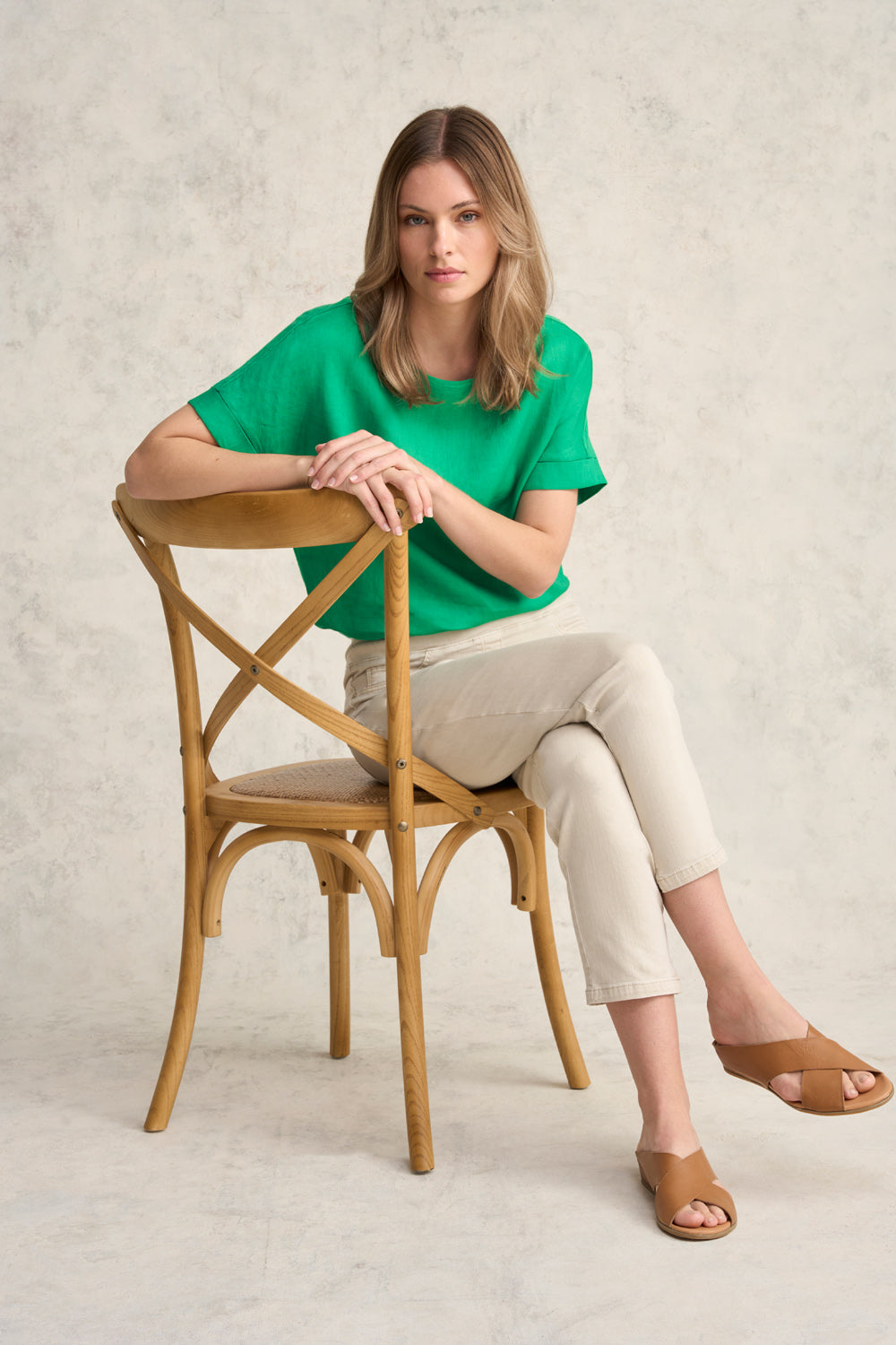 Linen Mix Top - Vibrant Green