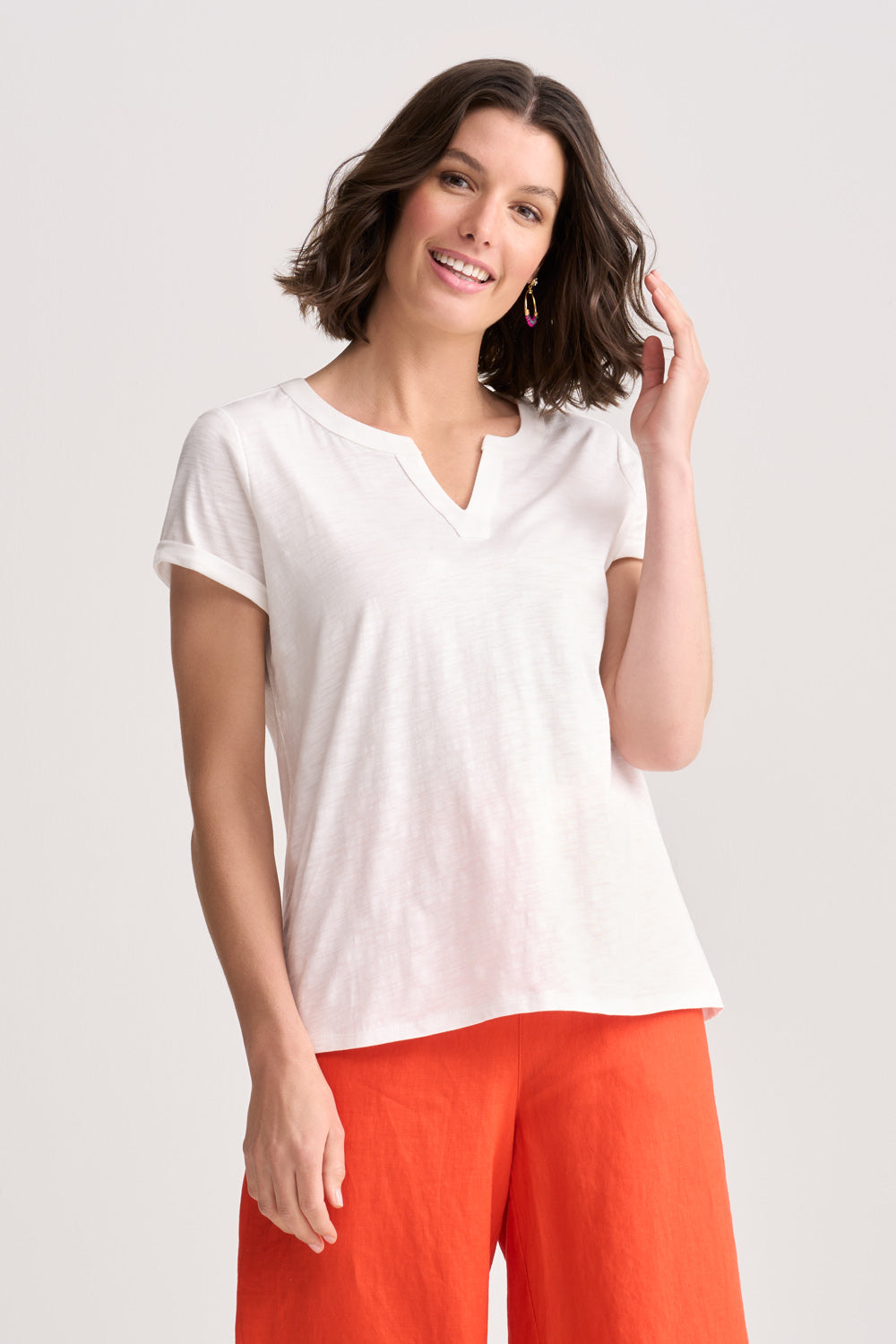 Notch Neck Cotton Tee - White