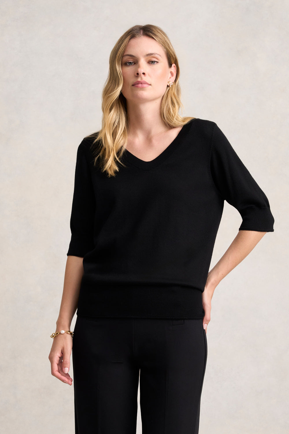Half Sleeve Wool Knit - Black
