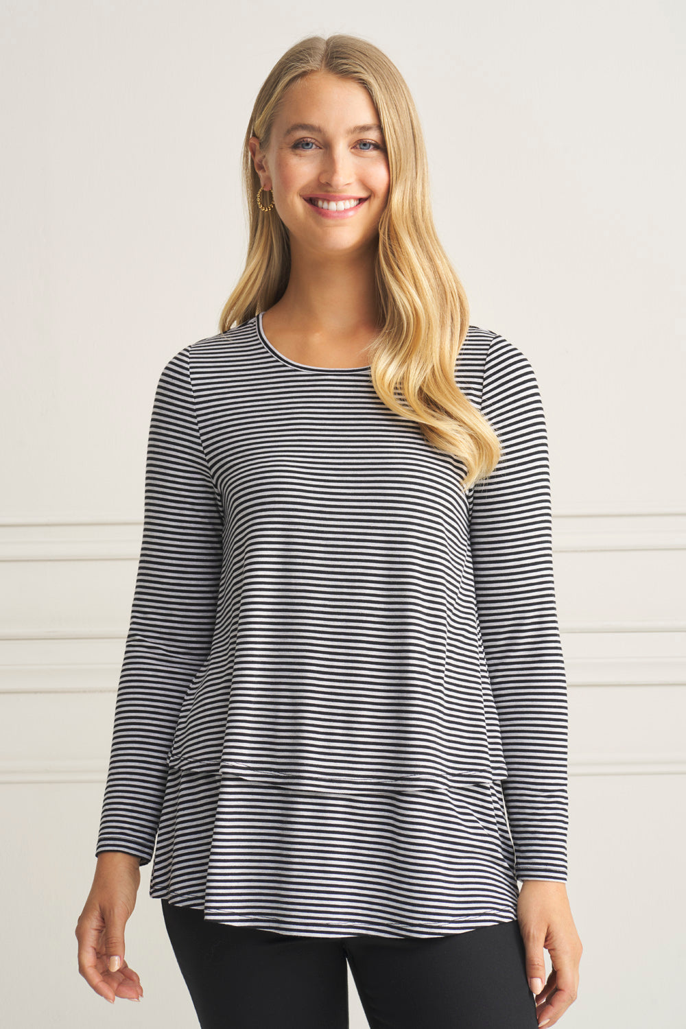Long Sleeve Layered Tee - Black & Grey Stripe