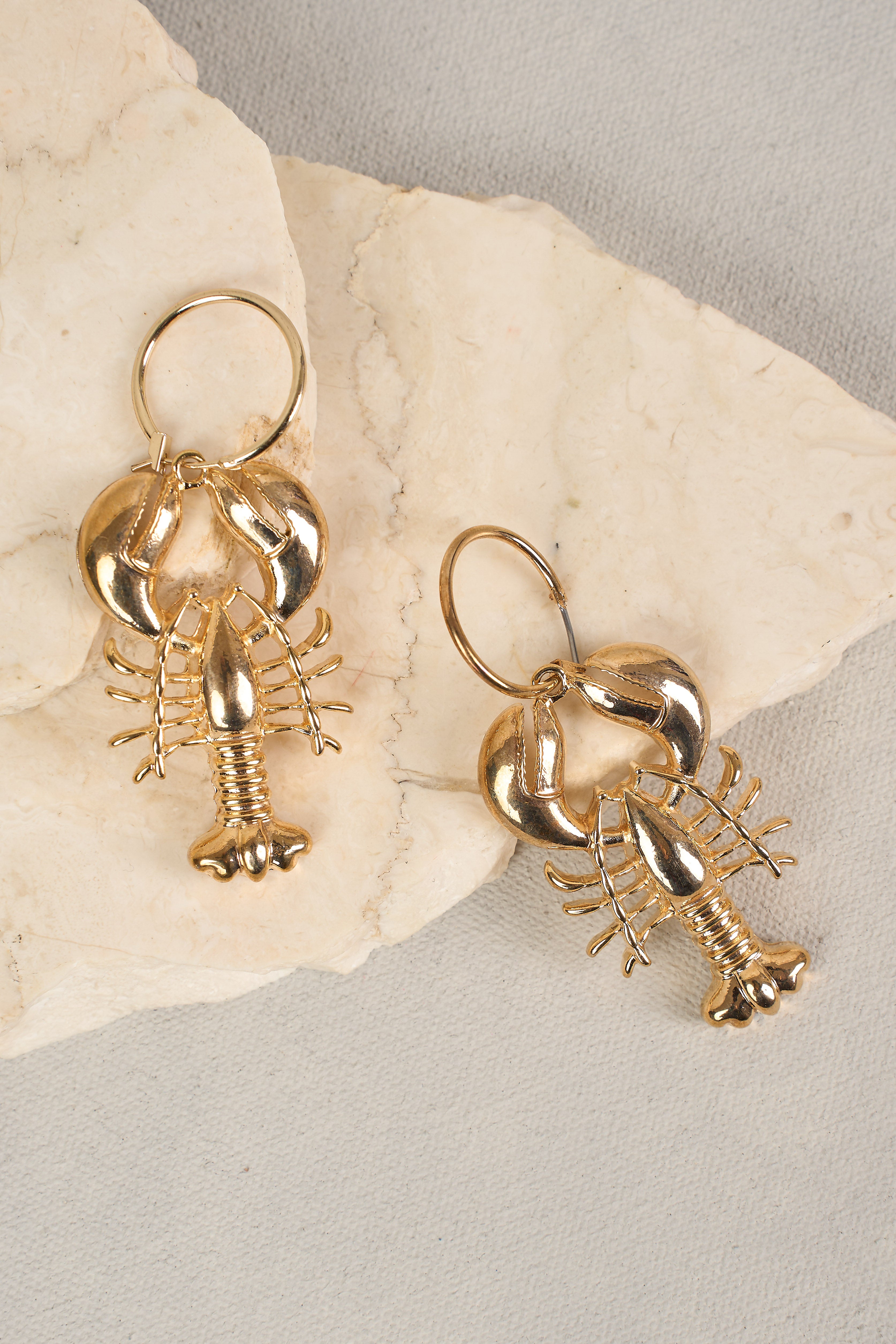 Lobster Pendant Earrings - Gold