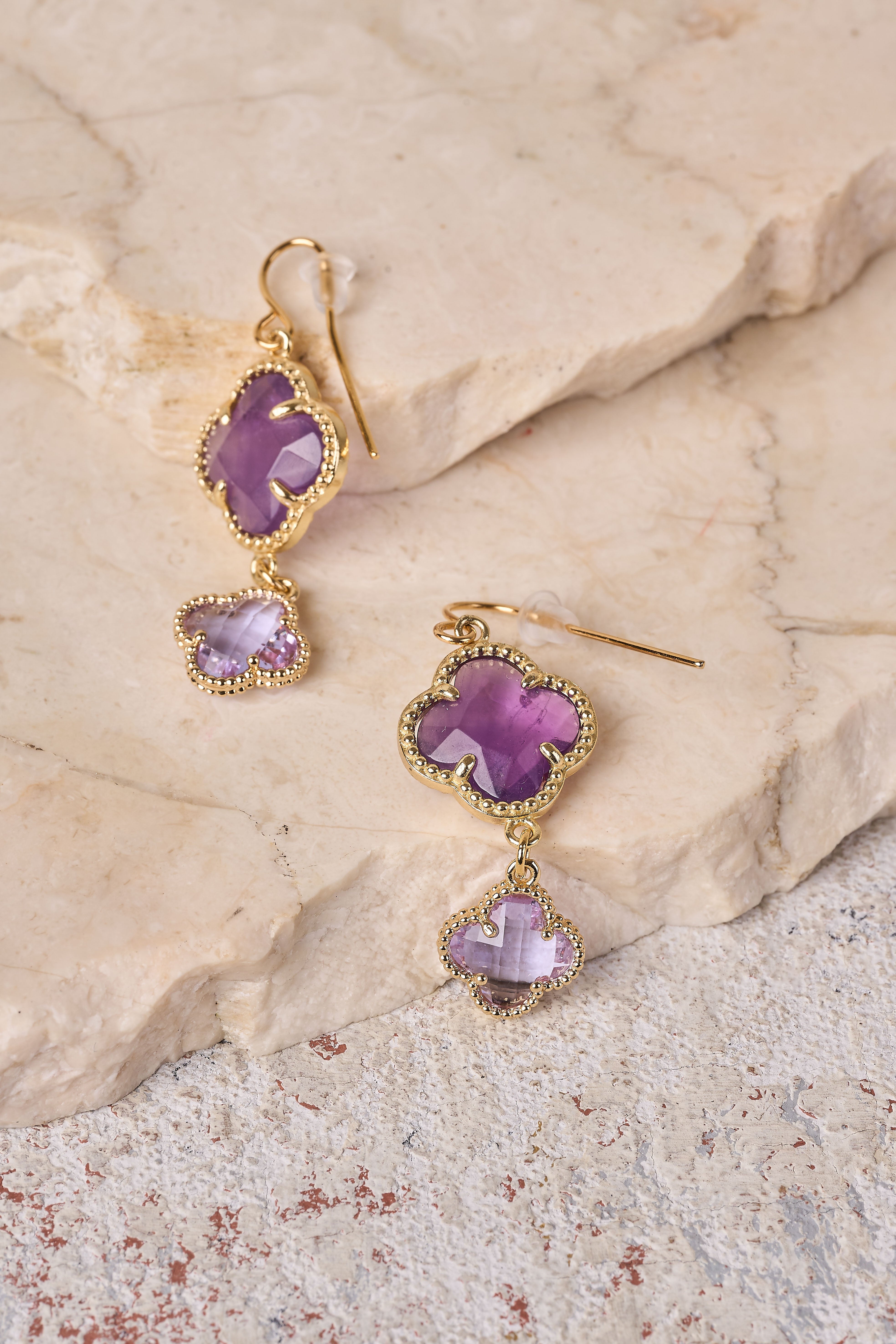 Clover Pendant Earrings - Lilac