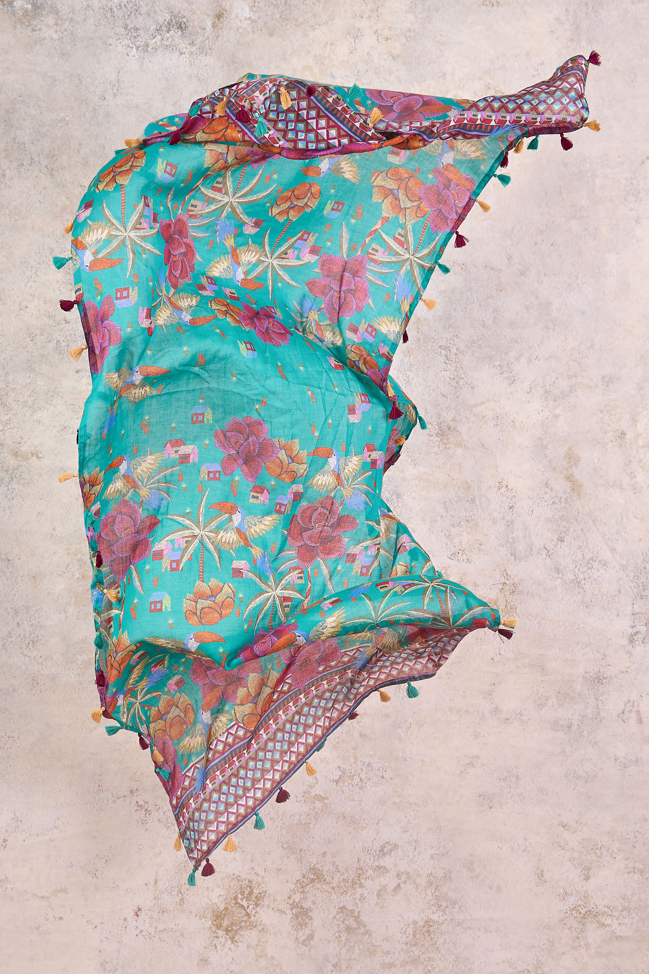 Toucan Tassel Cotton Scarf - Multi