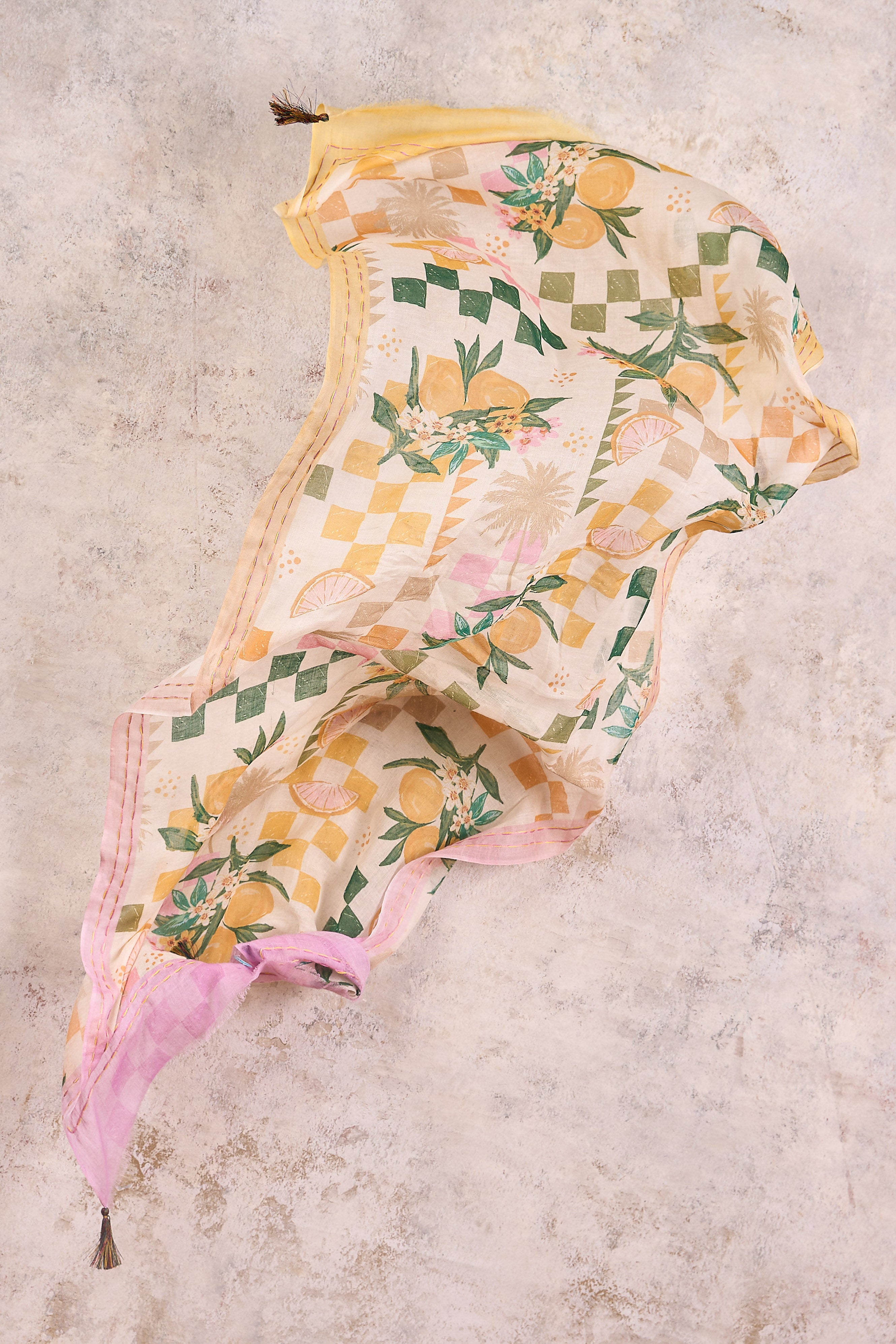Fruit Checks Cotton Scarf - Multi
