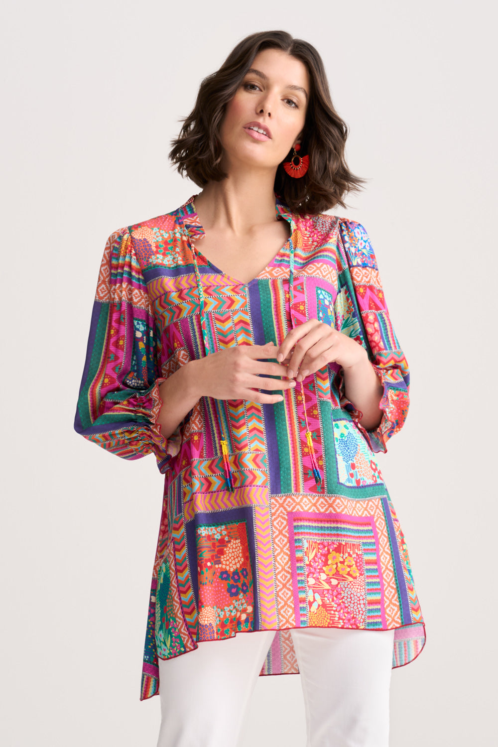 Beaded Tassel Kaftan - Tropical Patchwork