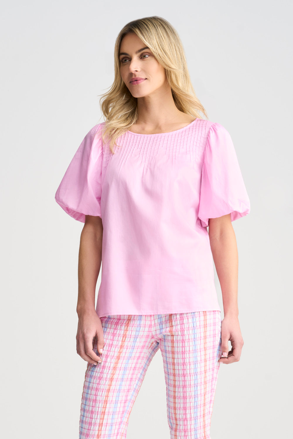 Cotton Puff Sleeve Top - Begonia Pink