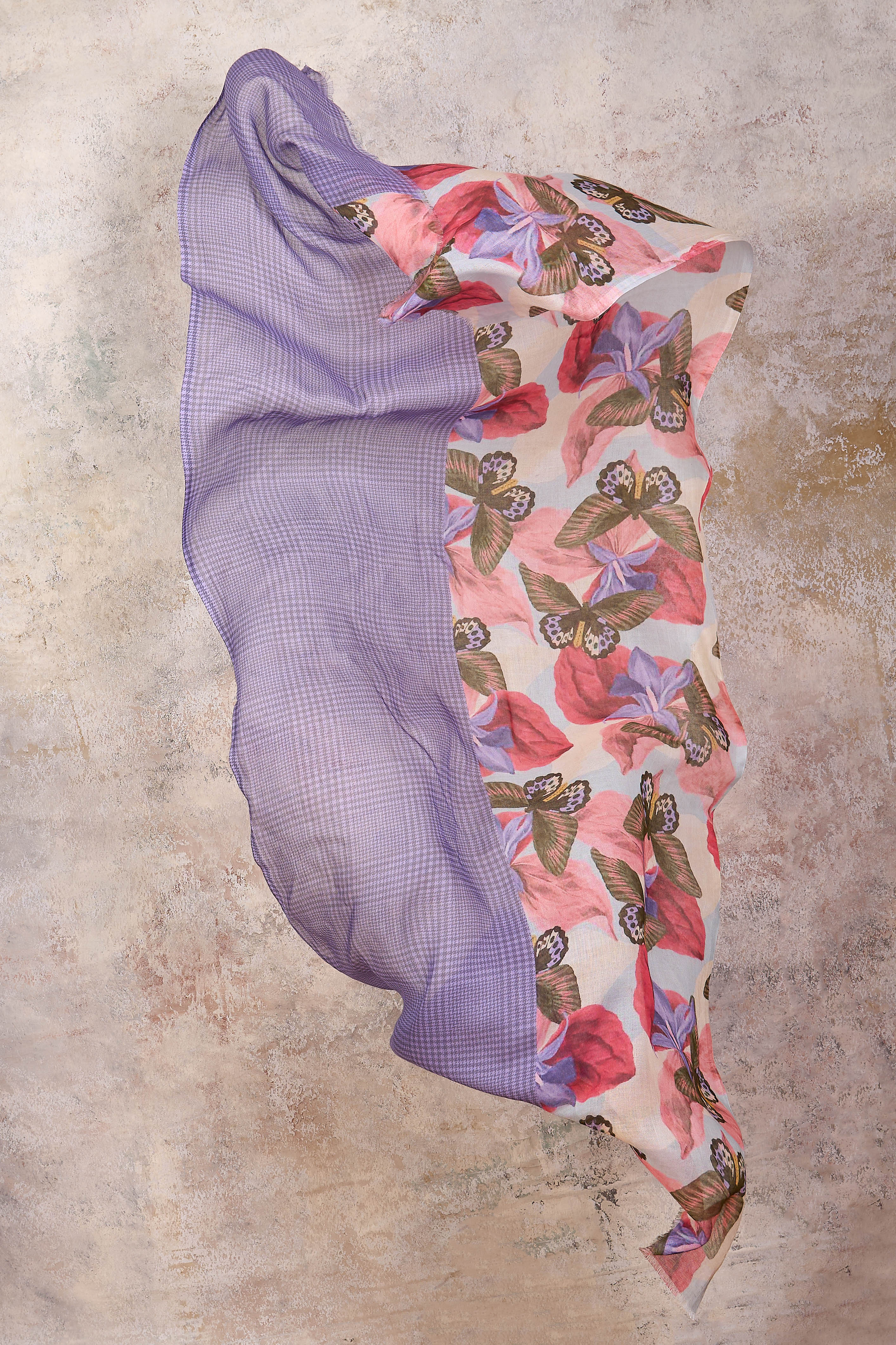 Floral Checks Butterfly Scarf - Multi