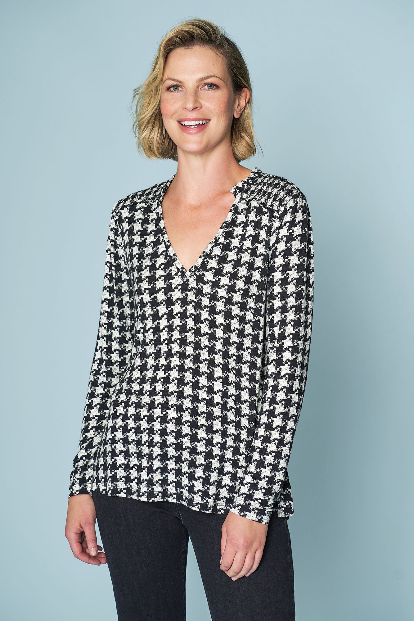 Printed Shirred Top - Houndstooth