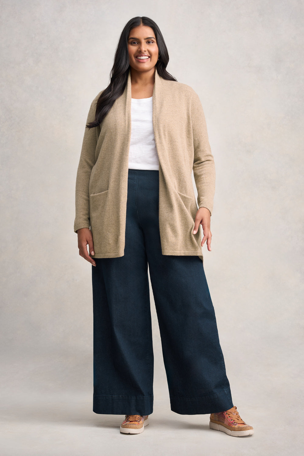 Long Line Wool Cardigan - Taupe Marle