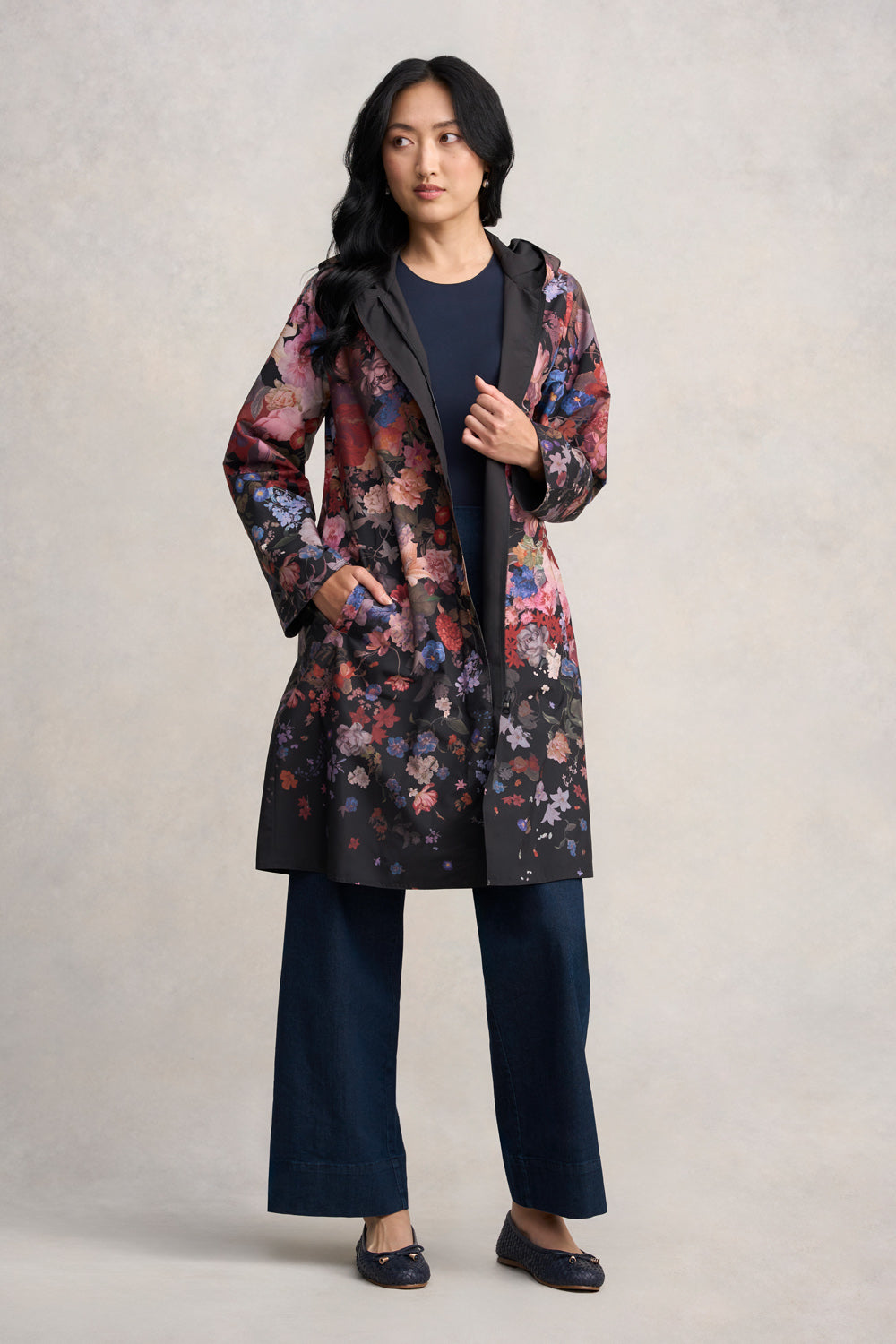 Printed Reversible Raincoat - Midnight Floral