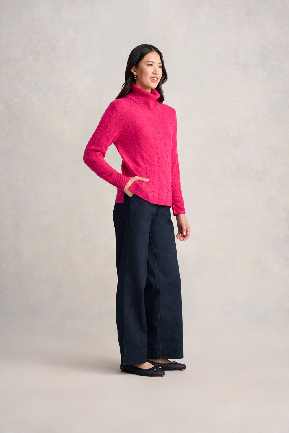 Roll Neck Cable Knit - Hot Pink