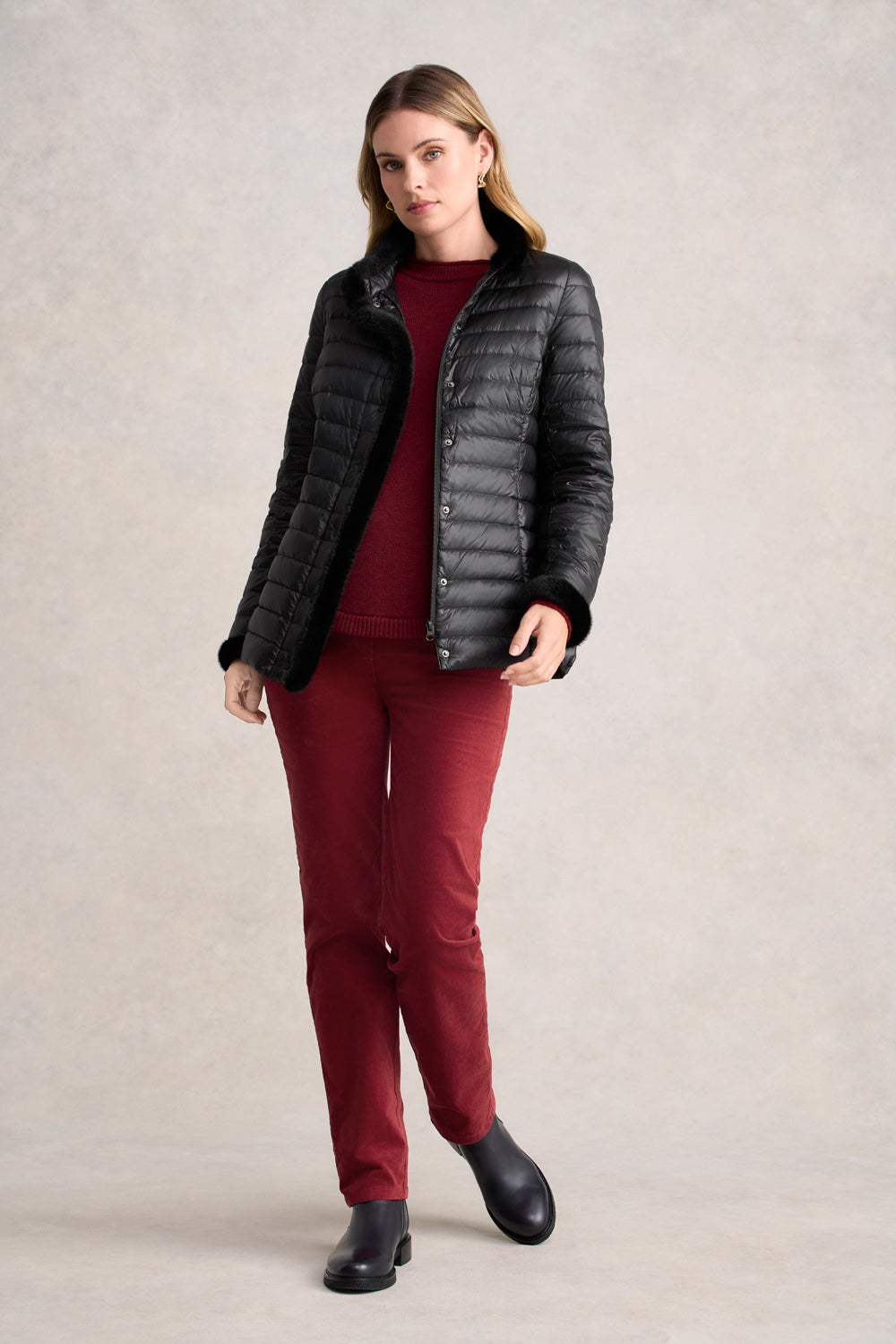 Faux Fur Trim Puffer - Black