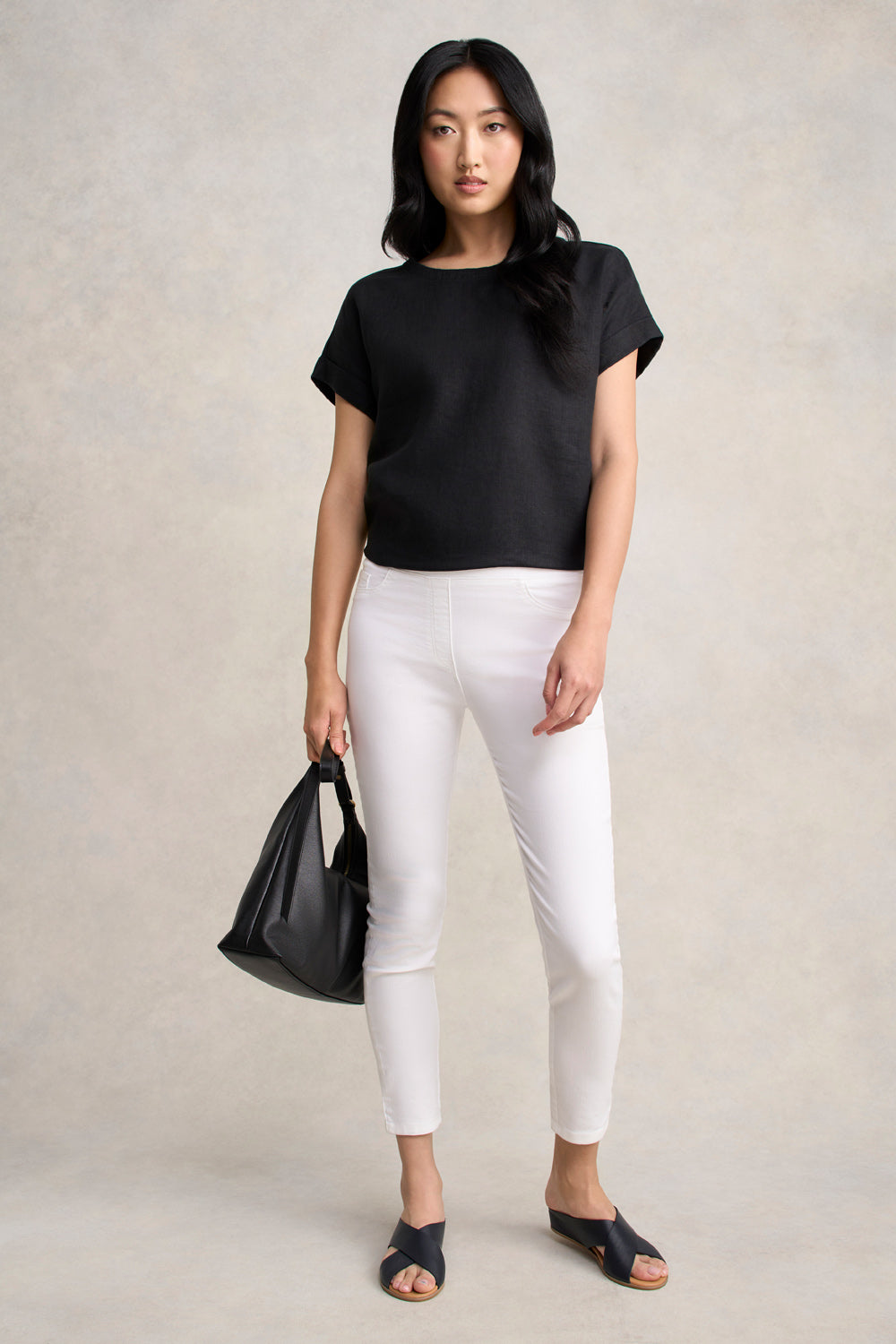Linen Button Back Top - Black