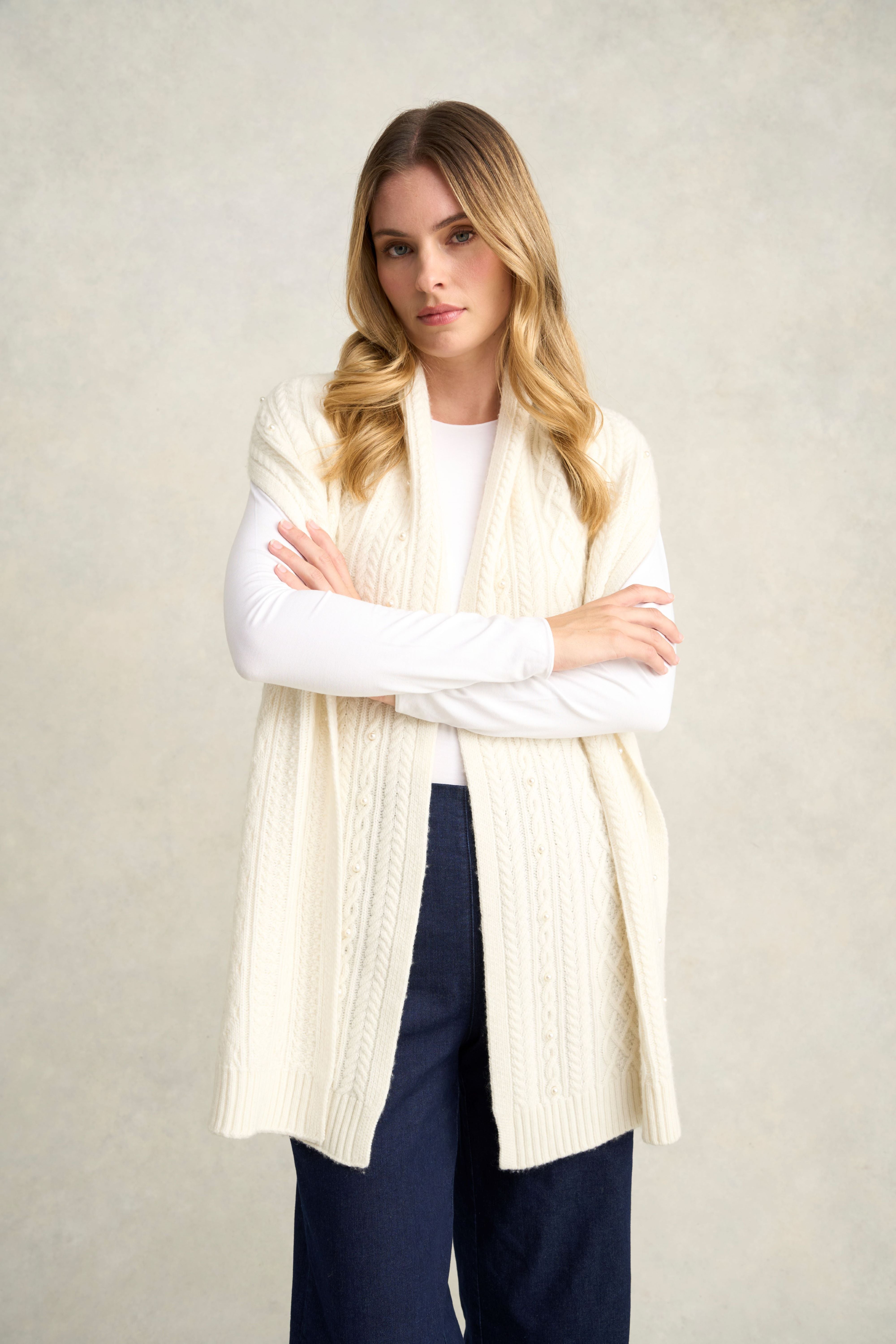 Knitted Pearl Scarf - Cream