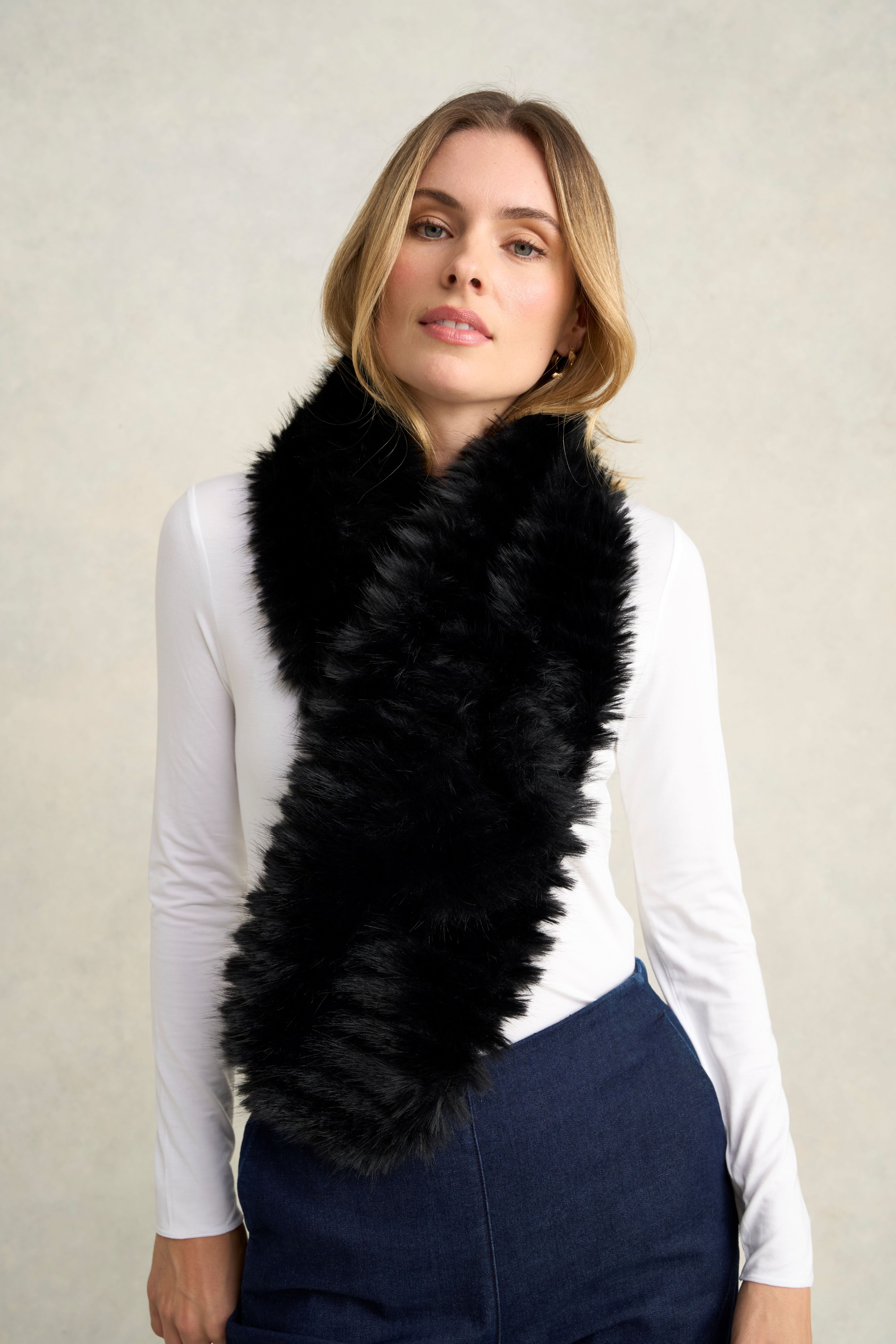 Stripe Faux Fur Collar - Black
