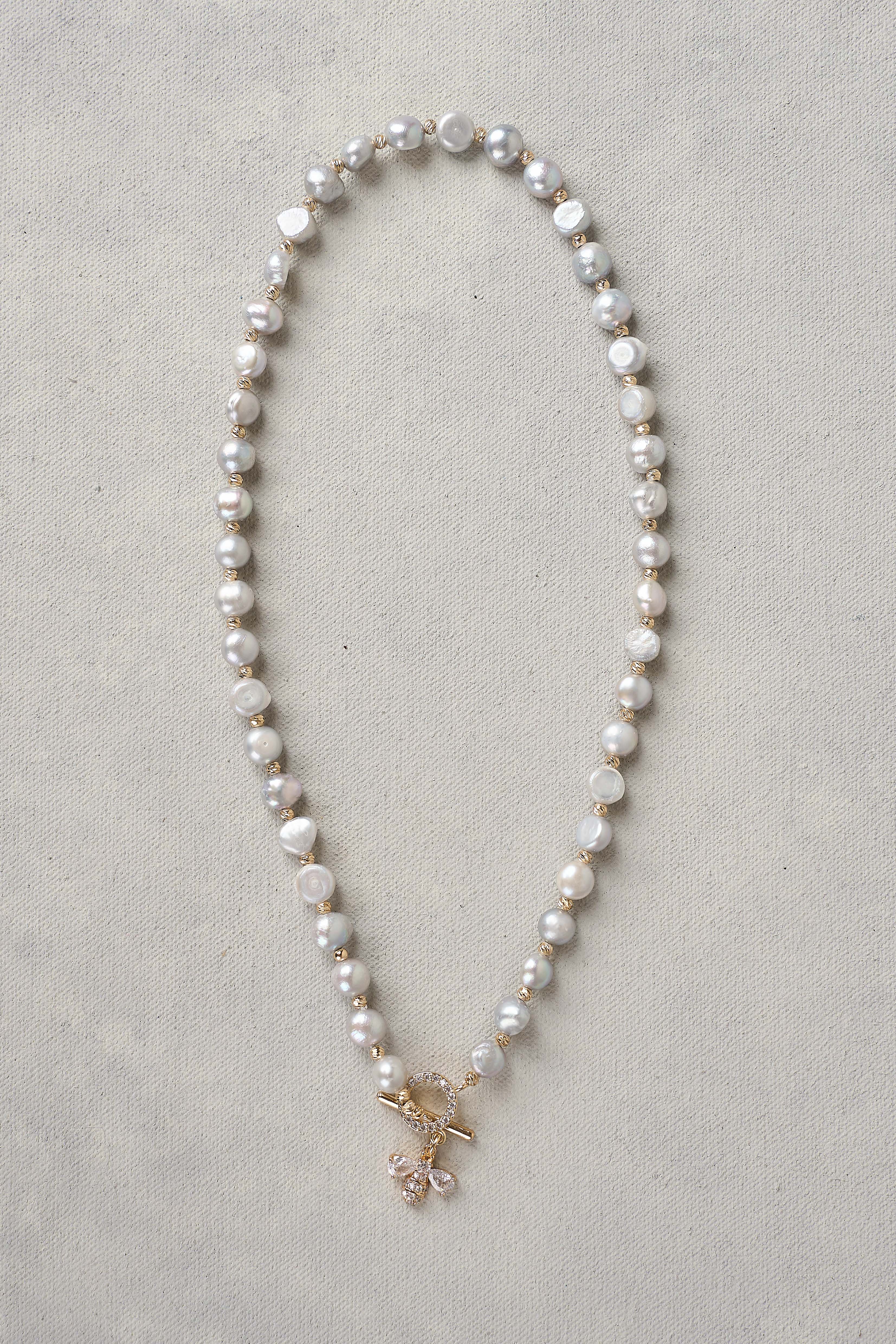 Silver Bee Pearl Necklace