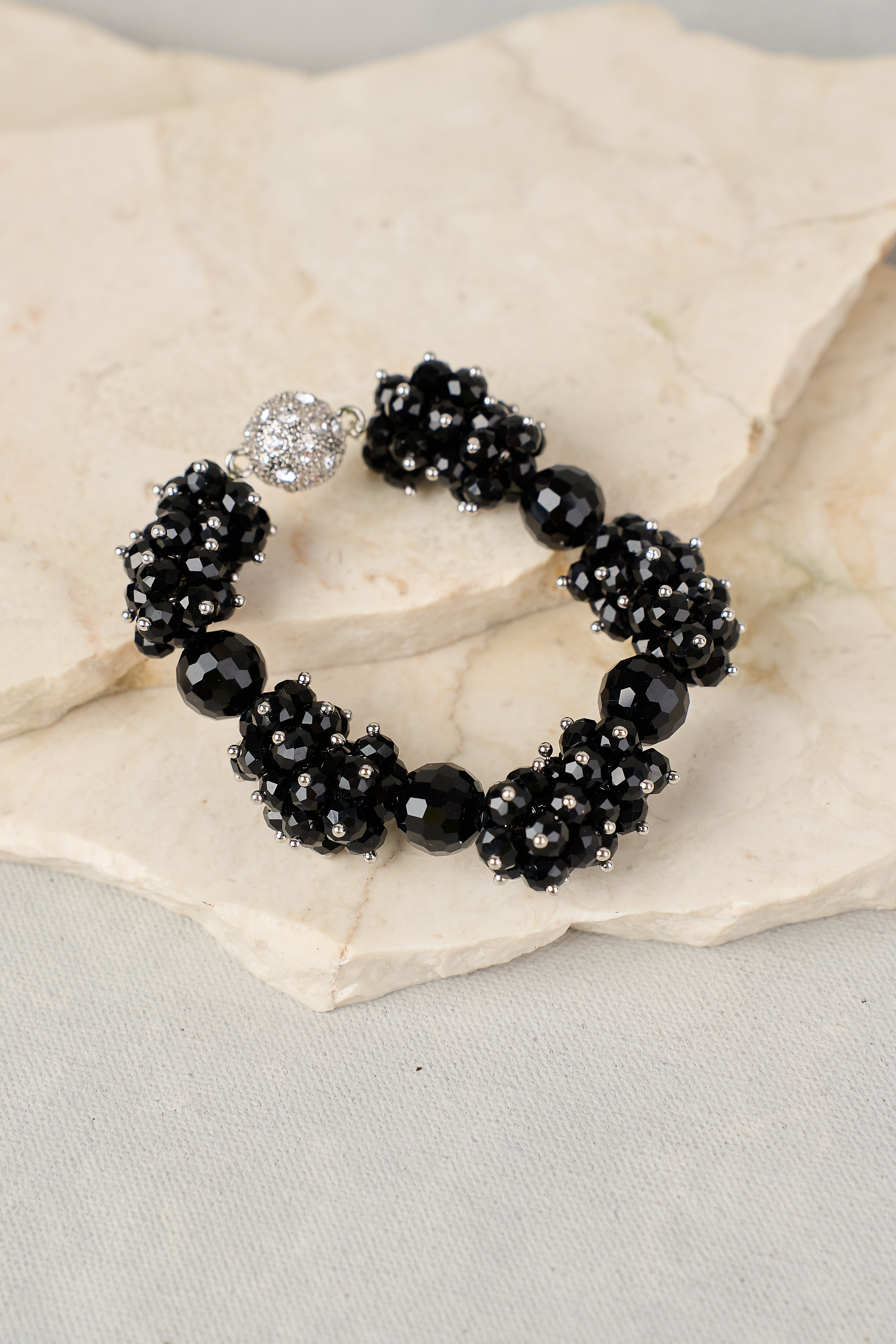 Noir Glass Bead Bracelet - Black