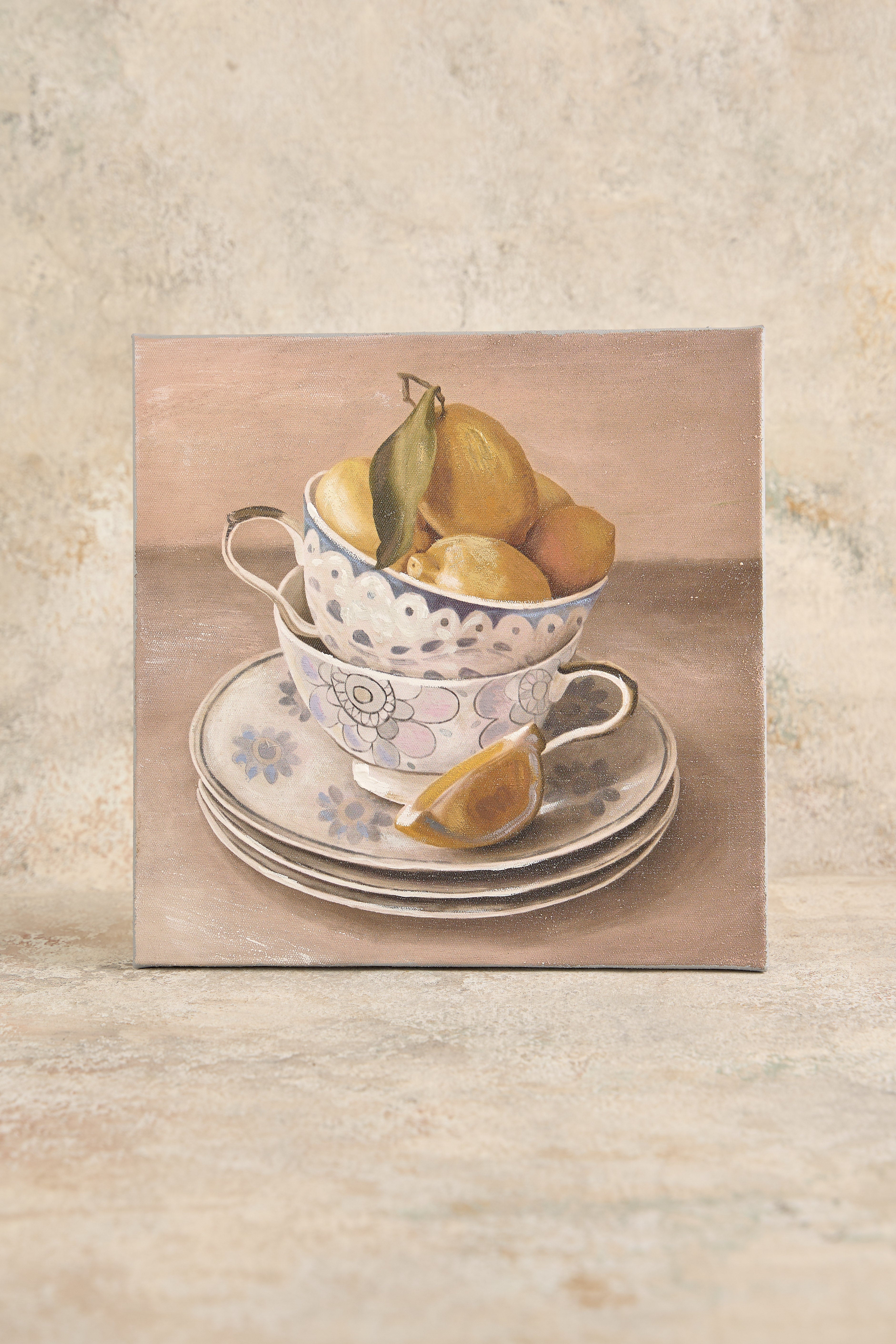 Lemon Teacups Saucers Painting