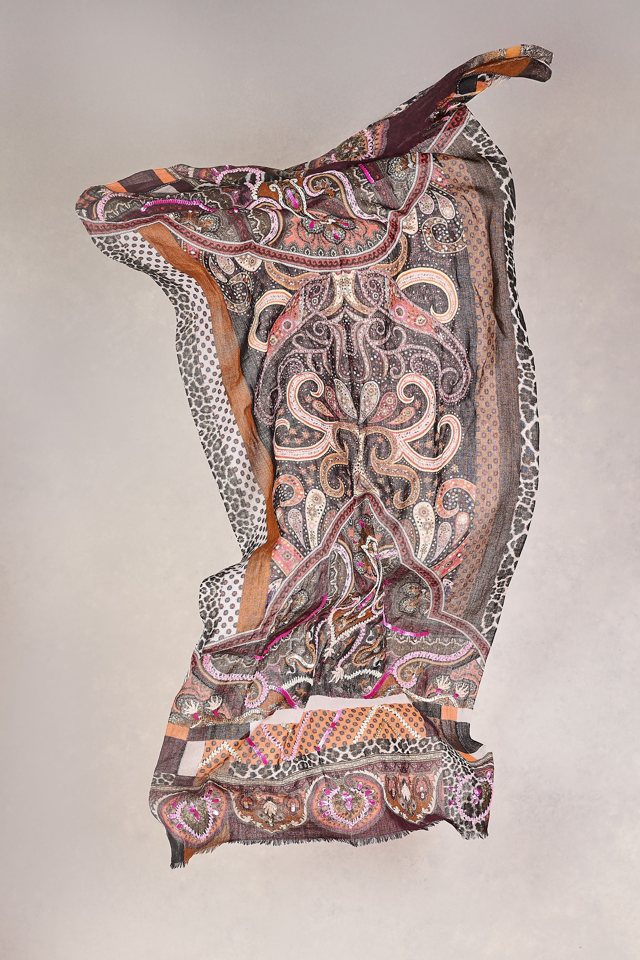 Maroon Paisley Wool Scarf - Multicolour