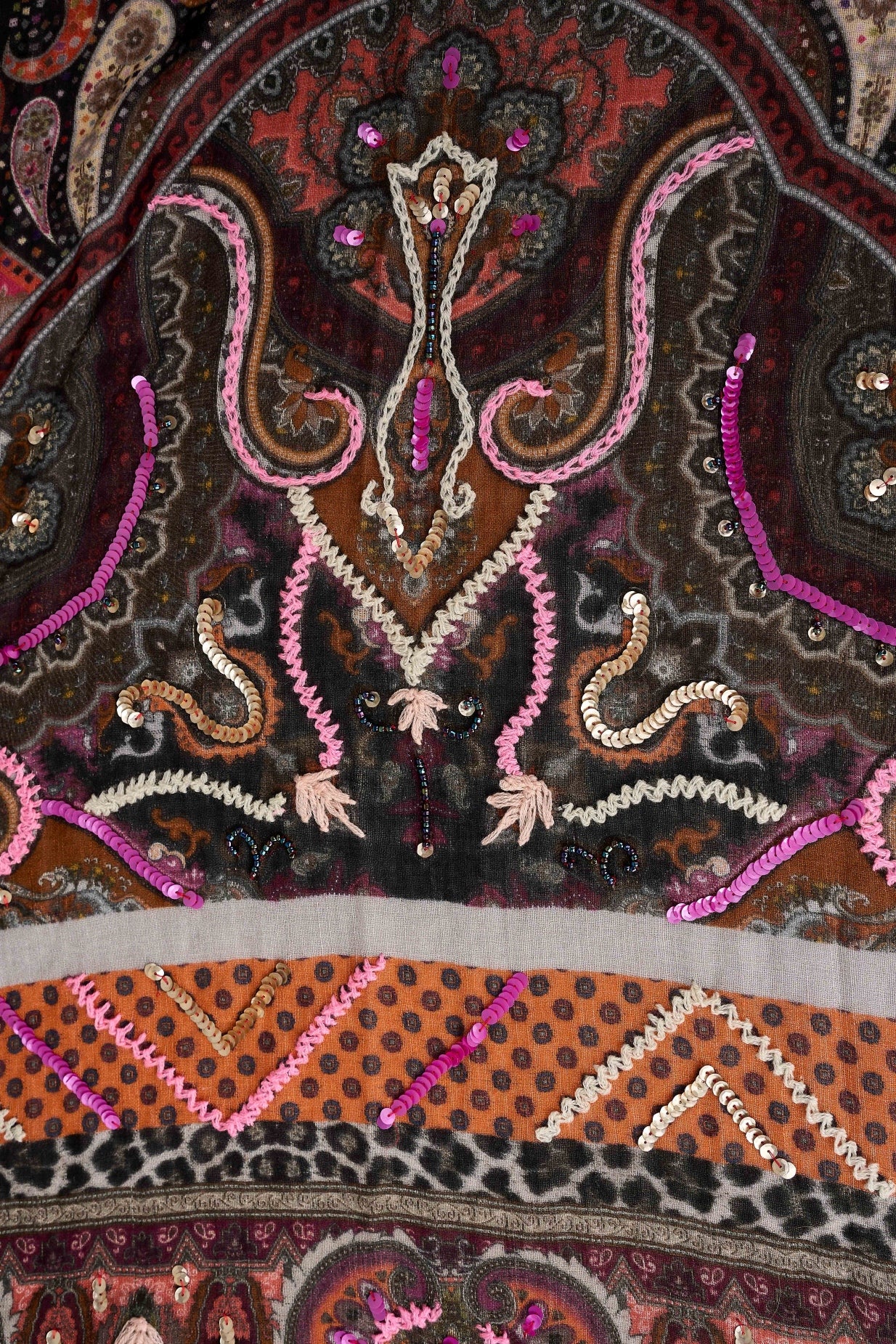 Maroon Paisley Wool Scarf - Multicolour
